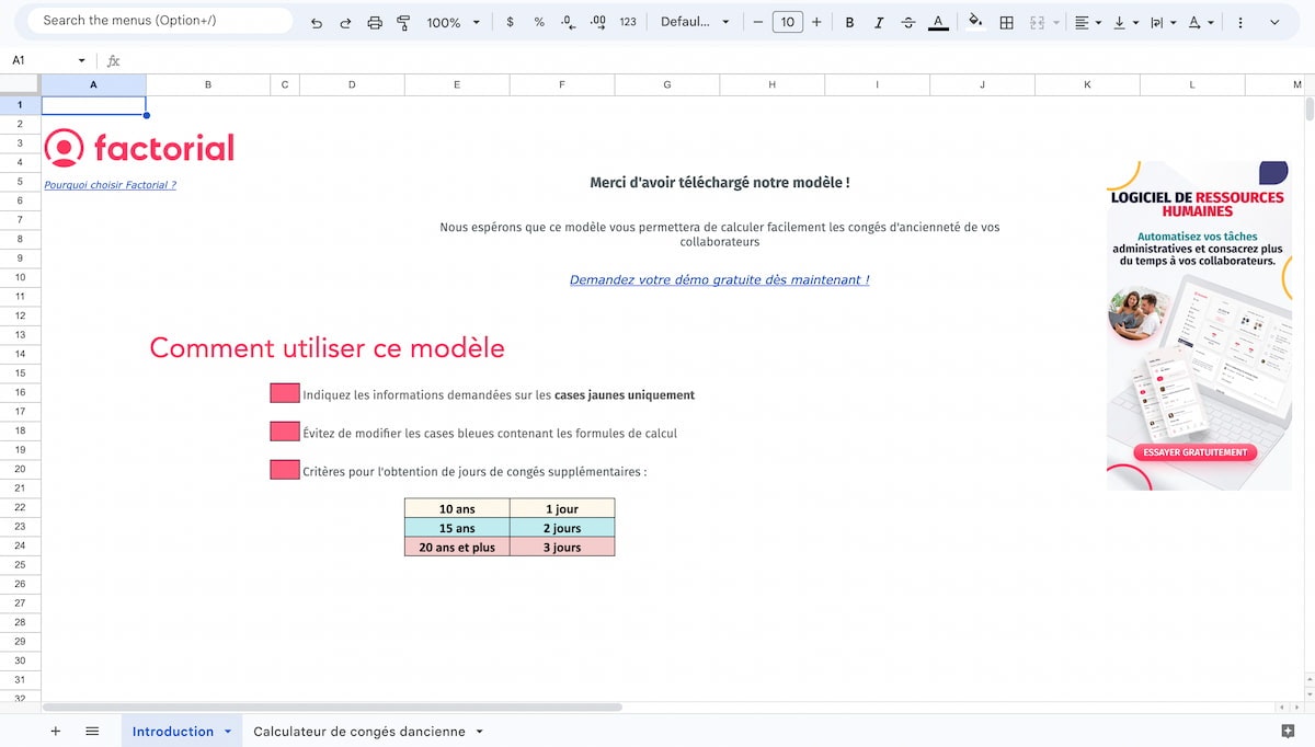 Aperçu de la partie introduction du modèle