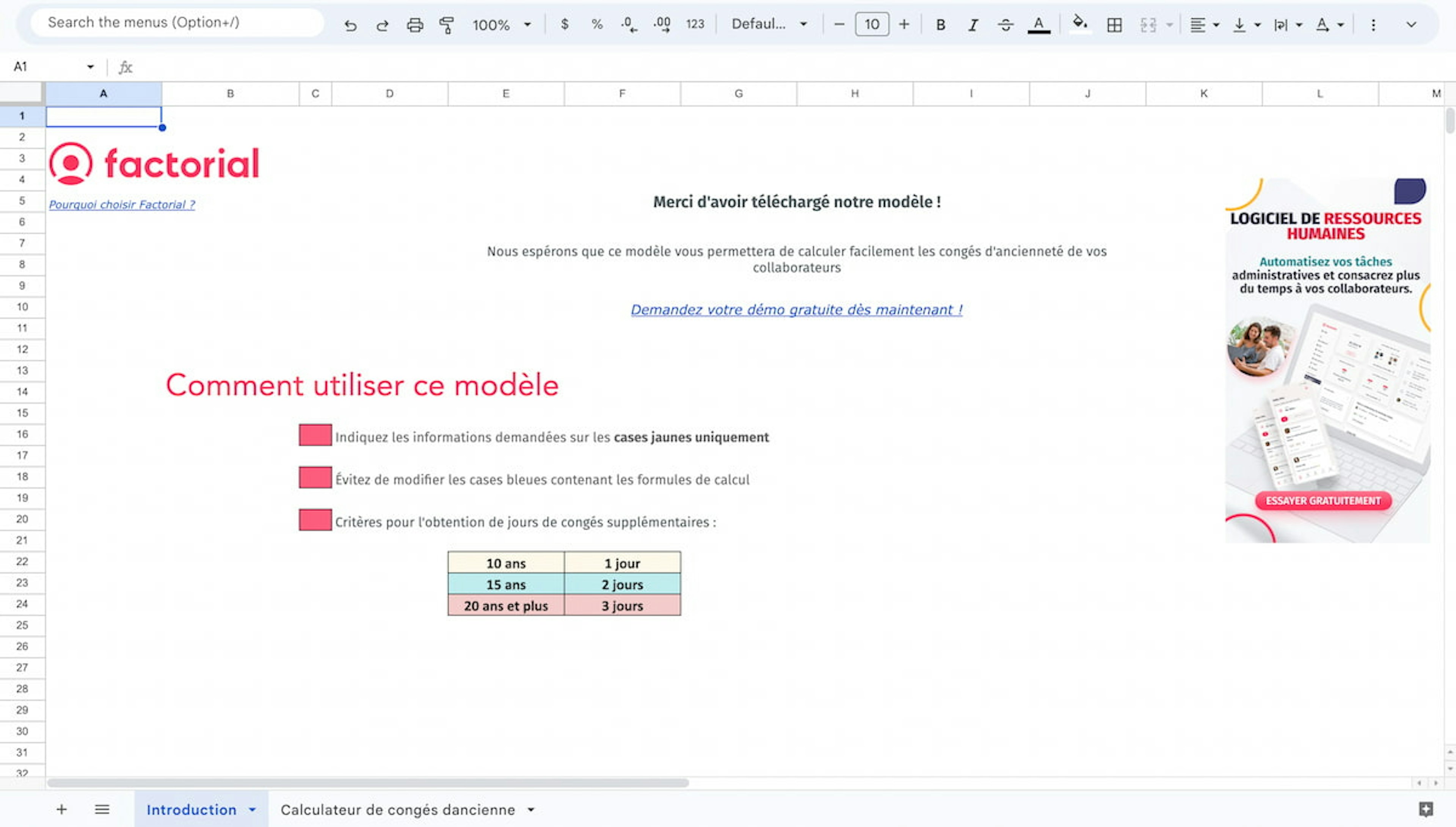 Aperçu de la partie introduction du modèle