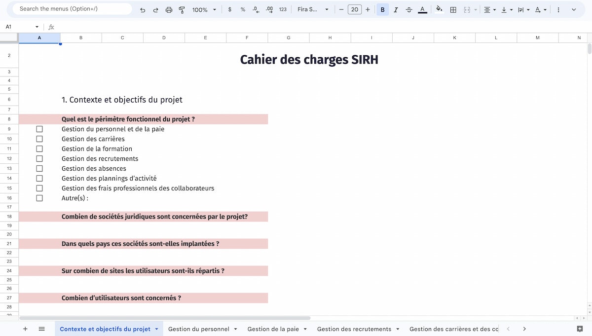 Aperçu de la partie contexte et objectif du modèle