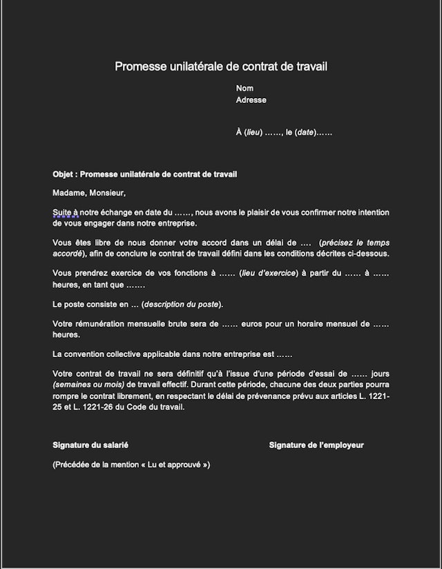 Votre modèle de promesse d