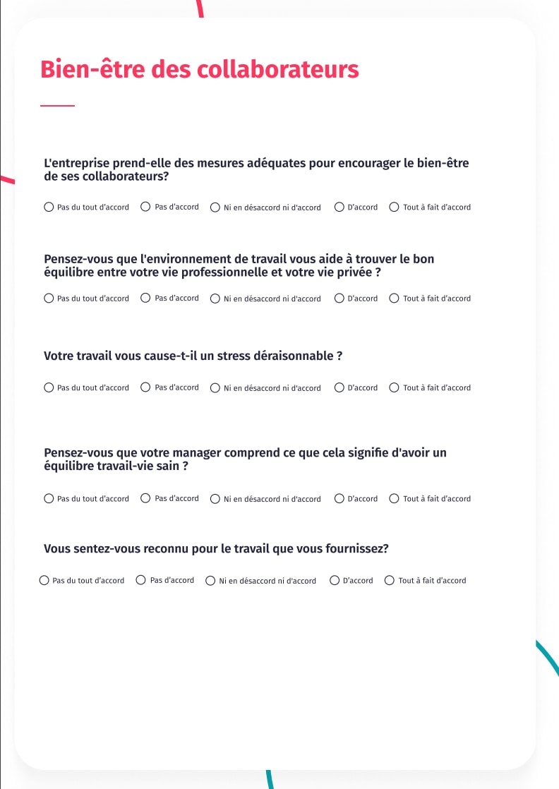 Modèle questionnaire satisfaction employé Aperçu de la première partie du modèle