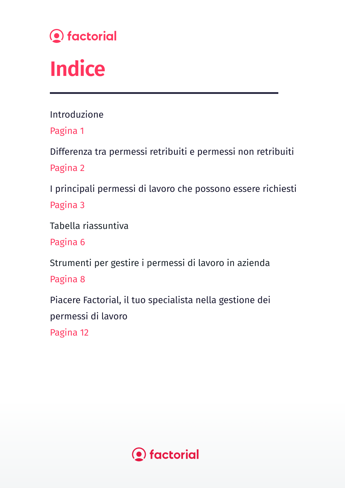 Indice della guida alla gestione dei permessi di lavoro