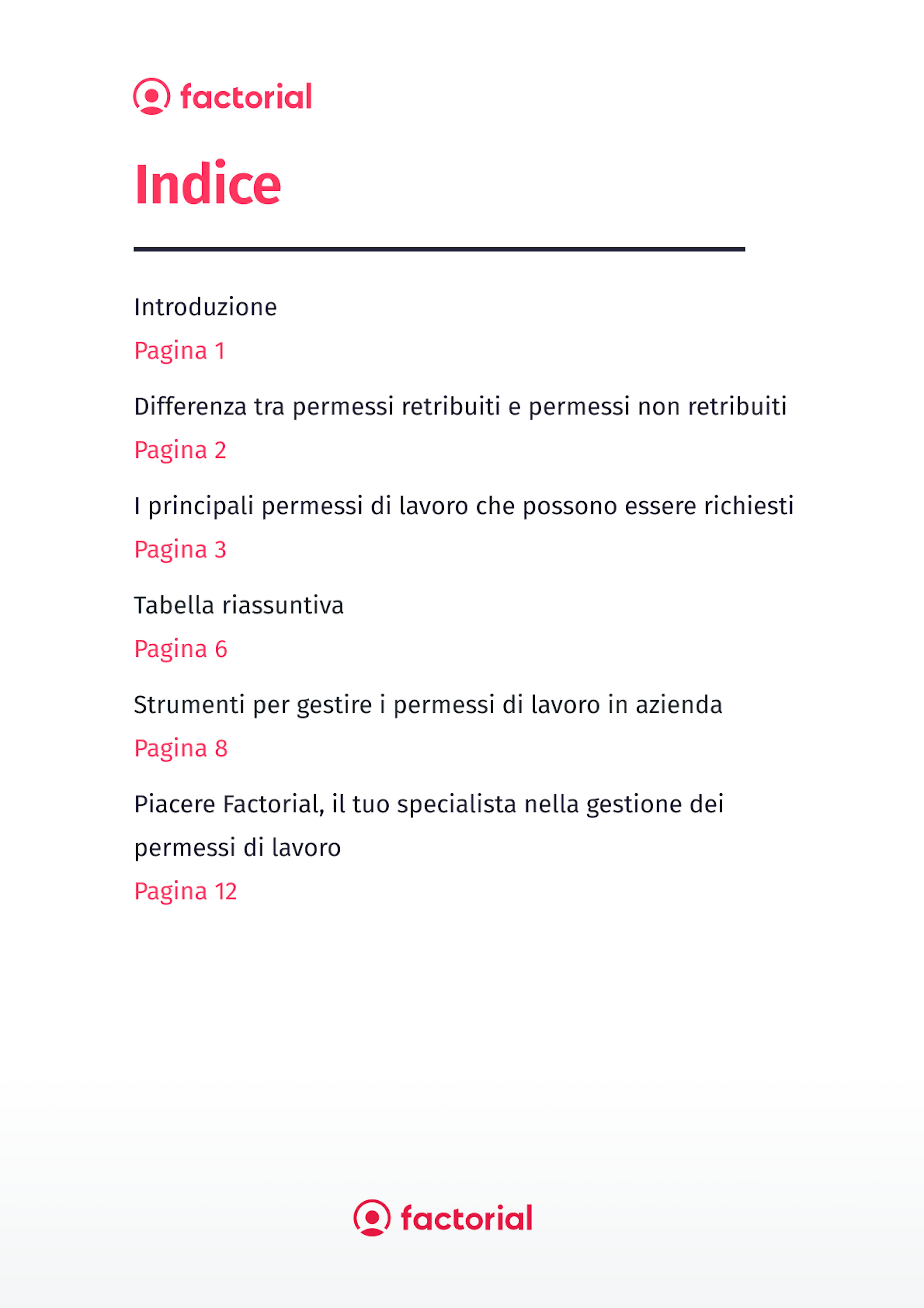 Indice della guida alla gestione dei permessi di lavoro