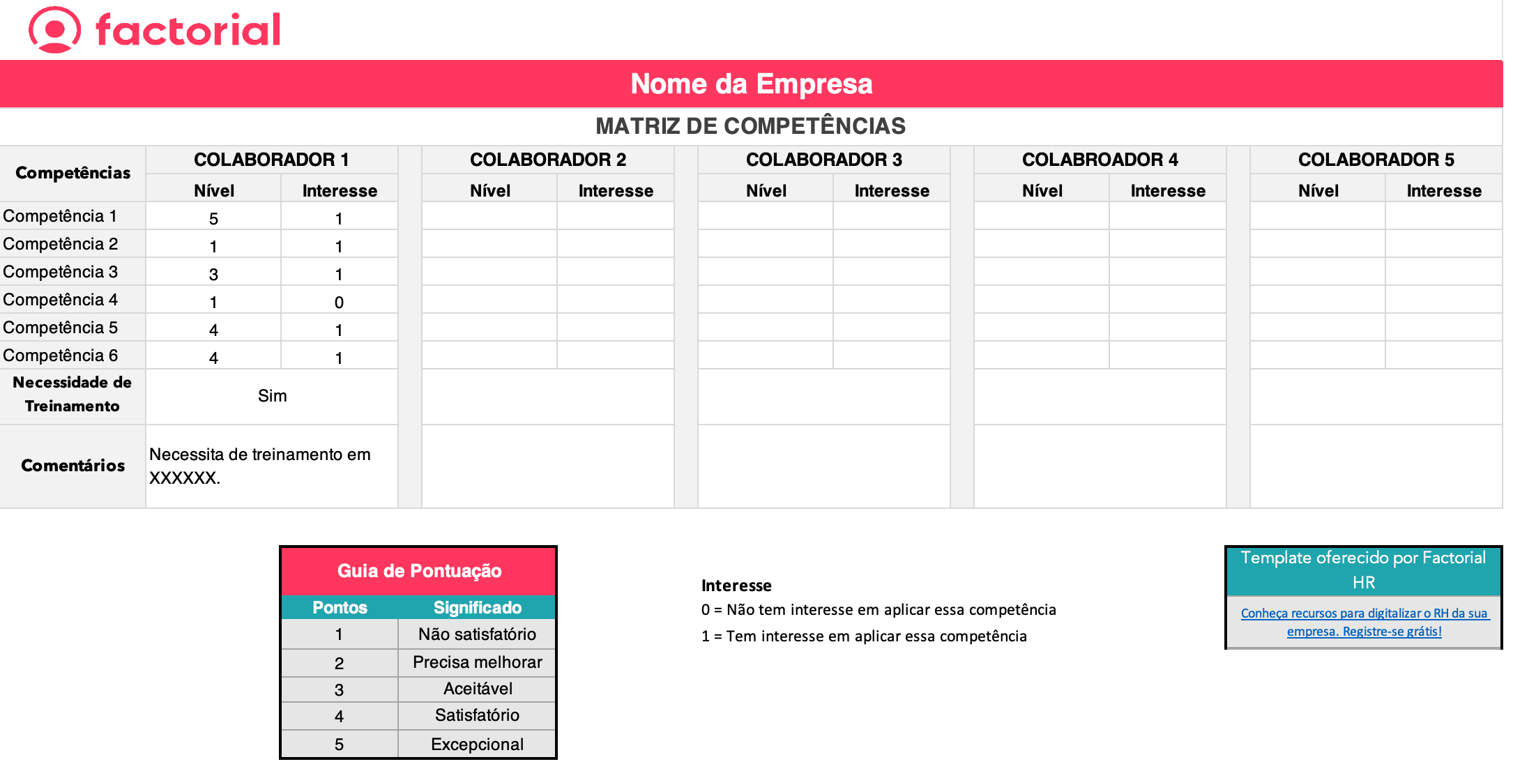 matriz de competências e habilidades excel grátis