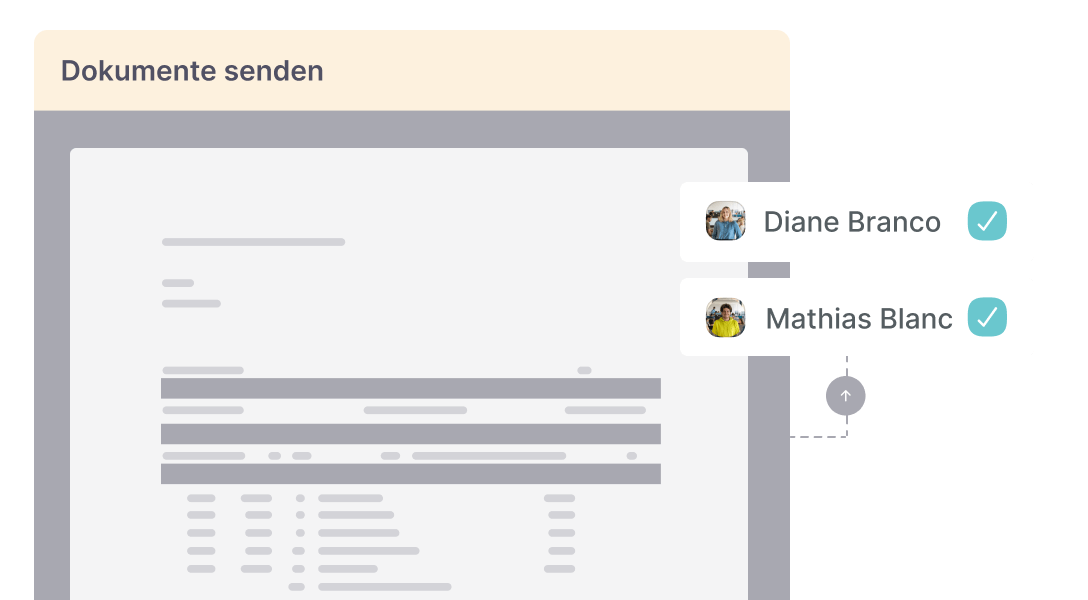 Dokumentenverwaltung Factorial Screenshot eines Dokuments, das mit Factorial zum Unterschreiben vorbereitet und verschickt wird