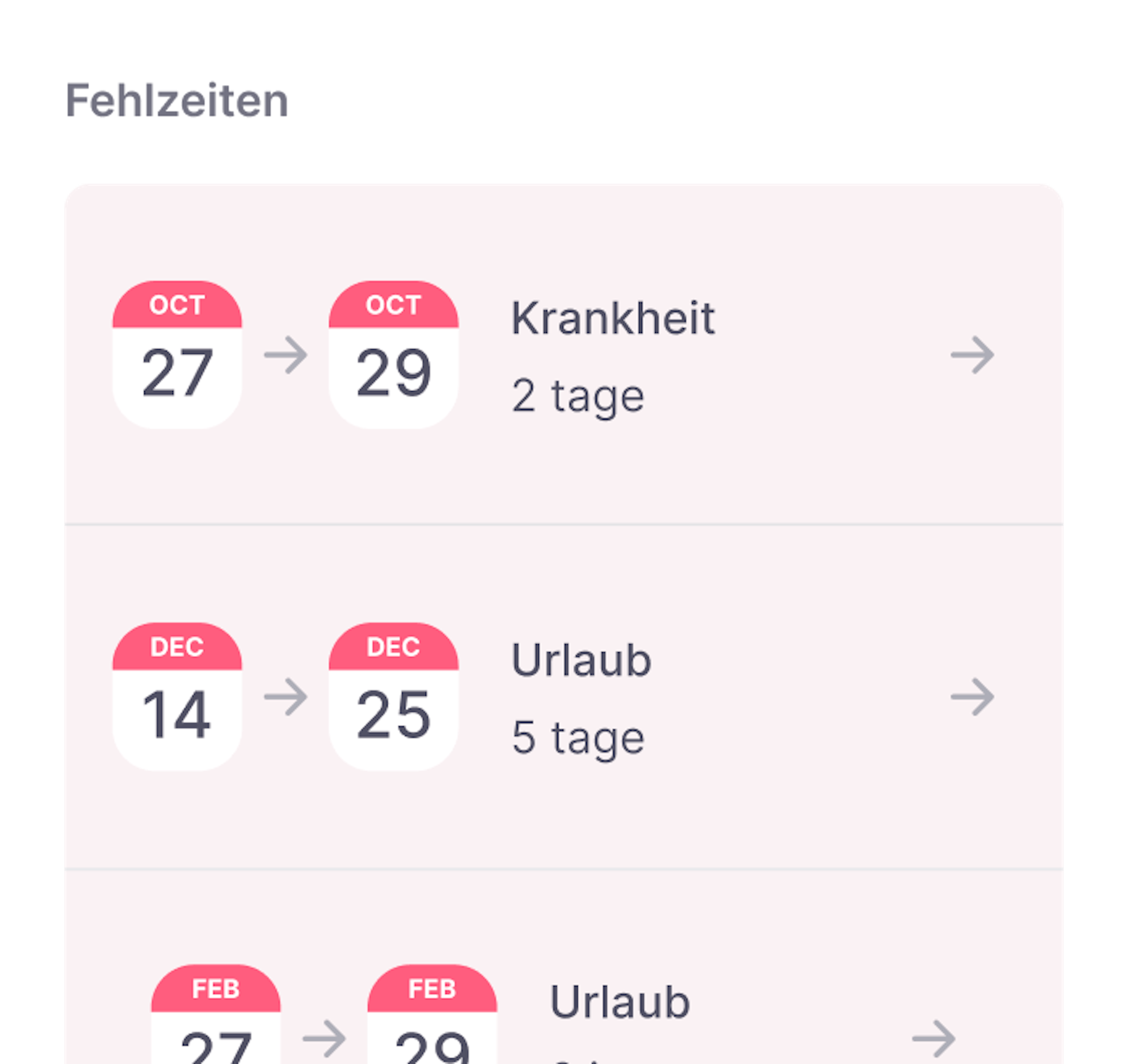 Übersicht der Fehlzeiten bei Factorial in den jeweiligen Monaten