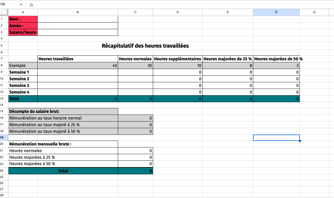 tableau de calcul des heures supplémentaires