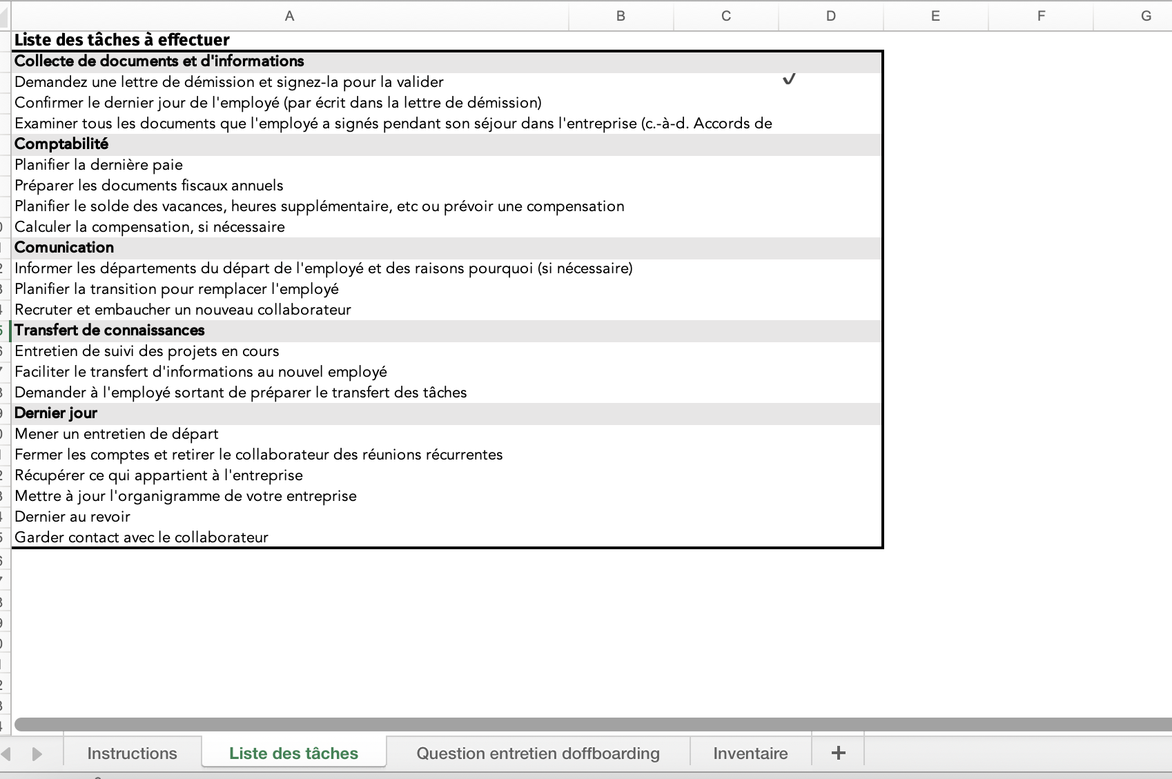 checklist offboarding