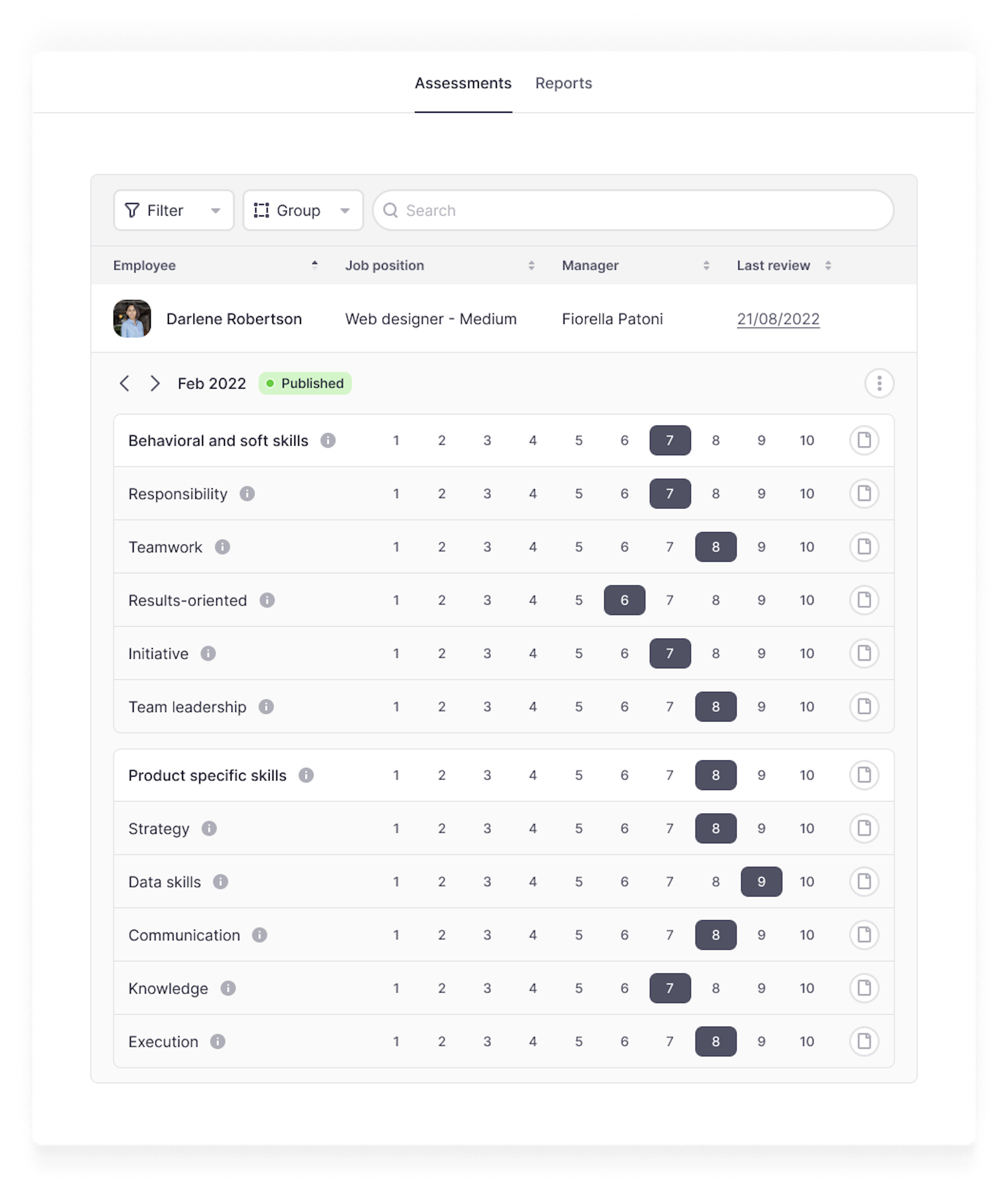 Factorial's performance management platform showing how to conduct employee performance reviews.