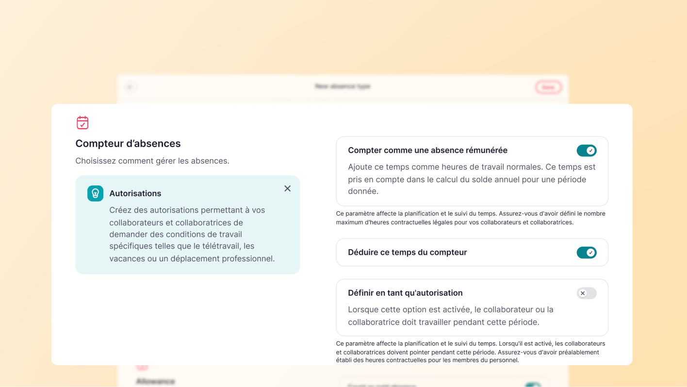 Absences rémunérées dans les paramètres d'absence