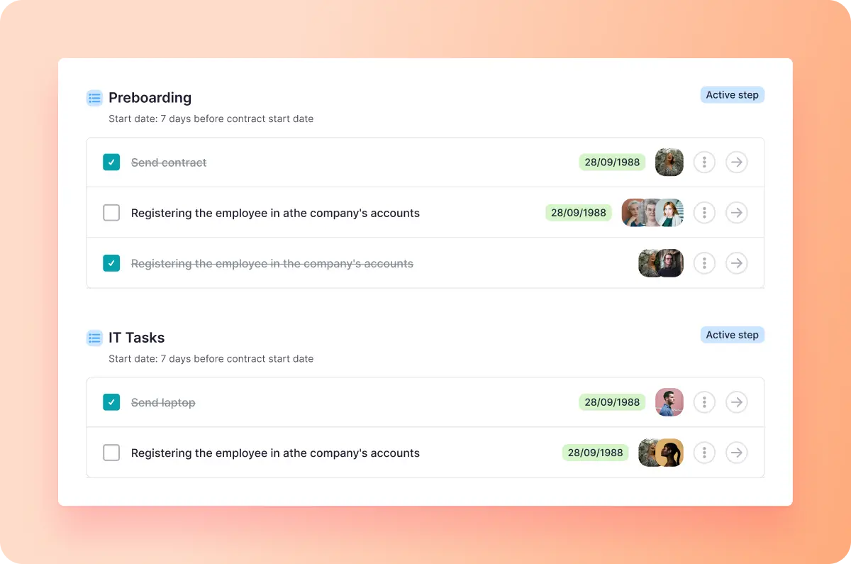 document management onboarding Preboarding and IT tasks checklist in Factorial's document management hub.