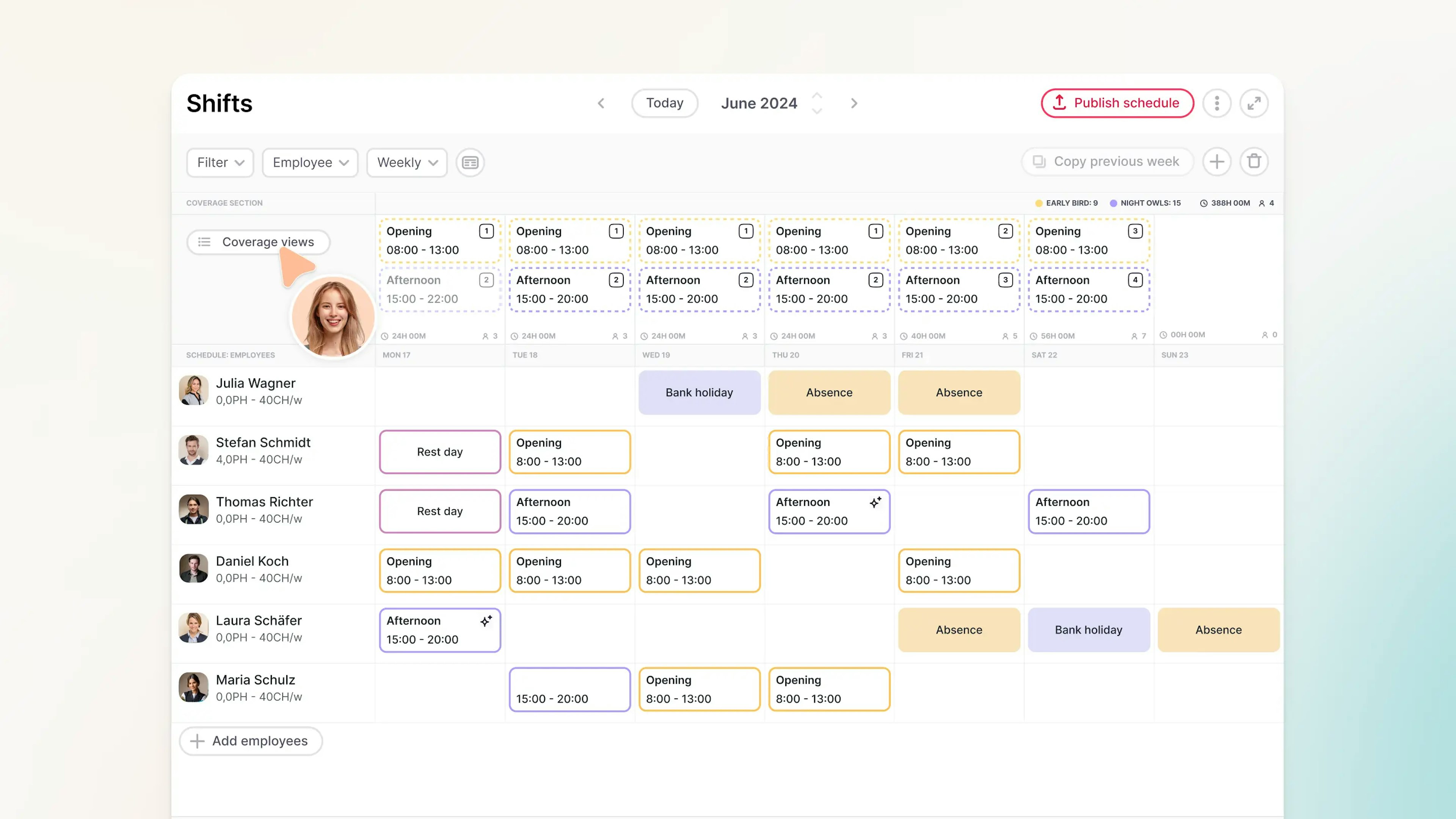 Shift management software with drag and drop features