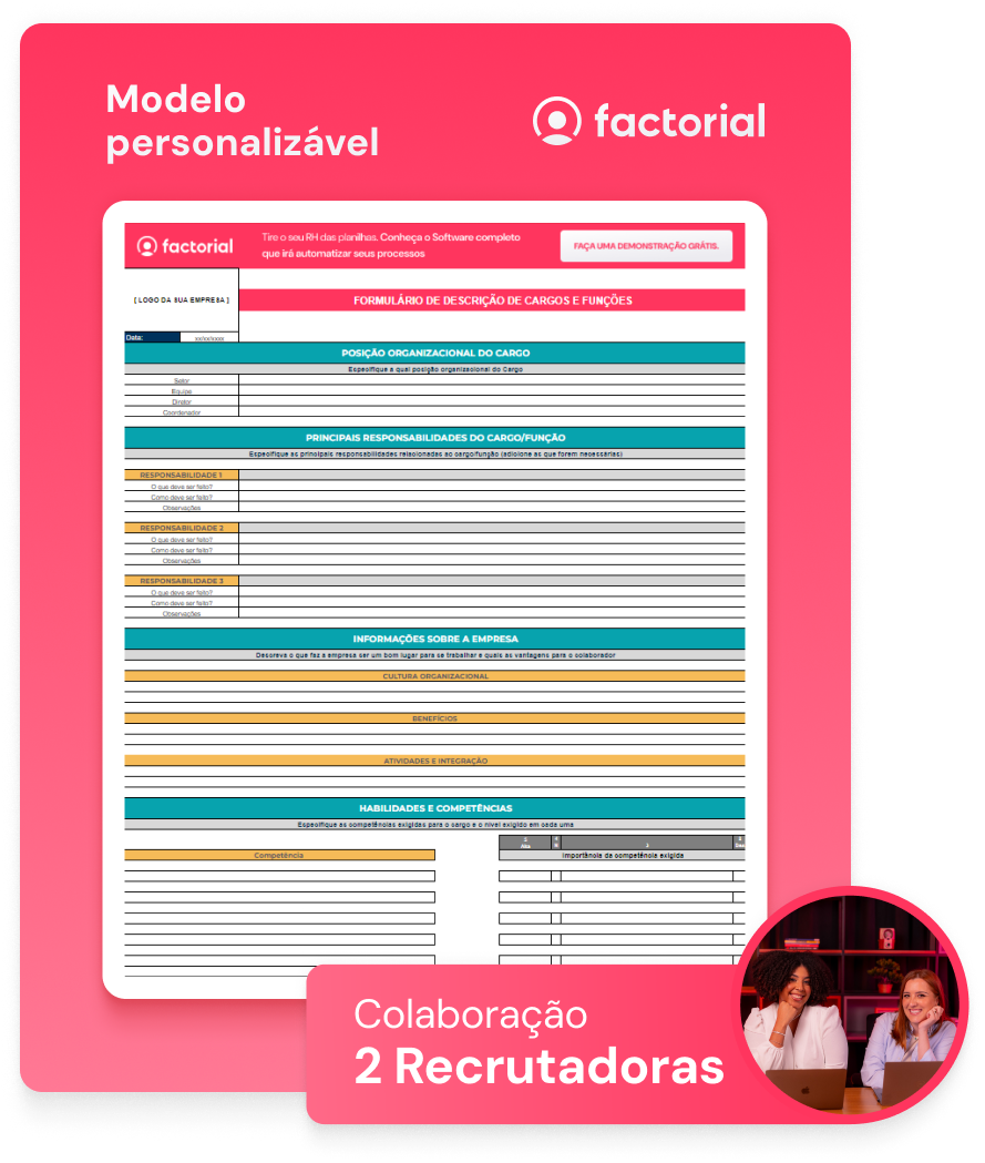 Modelo de Descrição de Cargos personalizável - download grátis imagem de modelo de descrição de cargos Factorial e 2RE