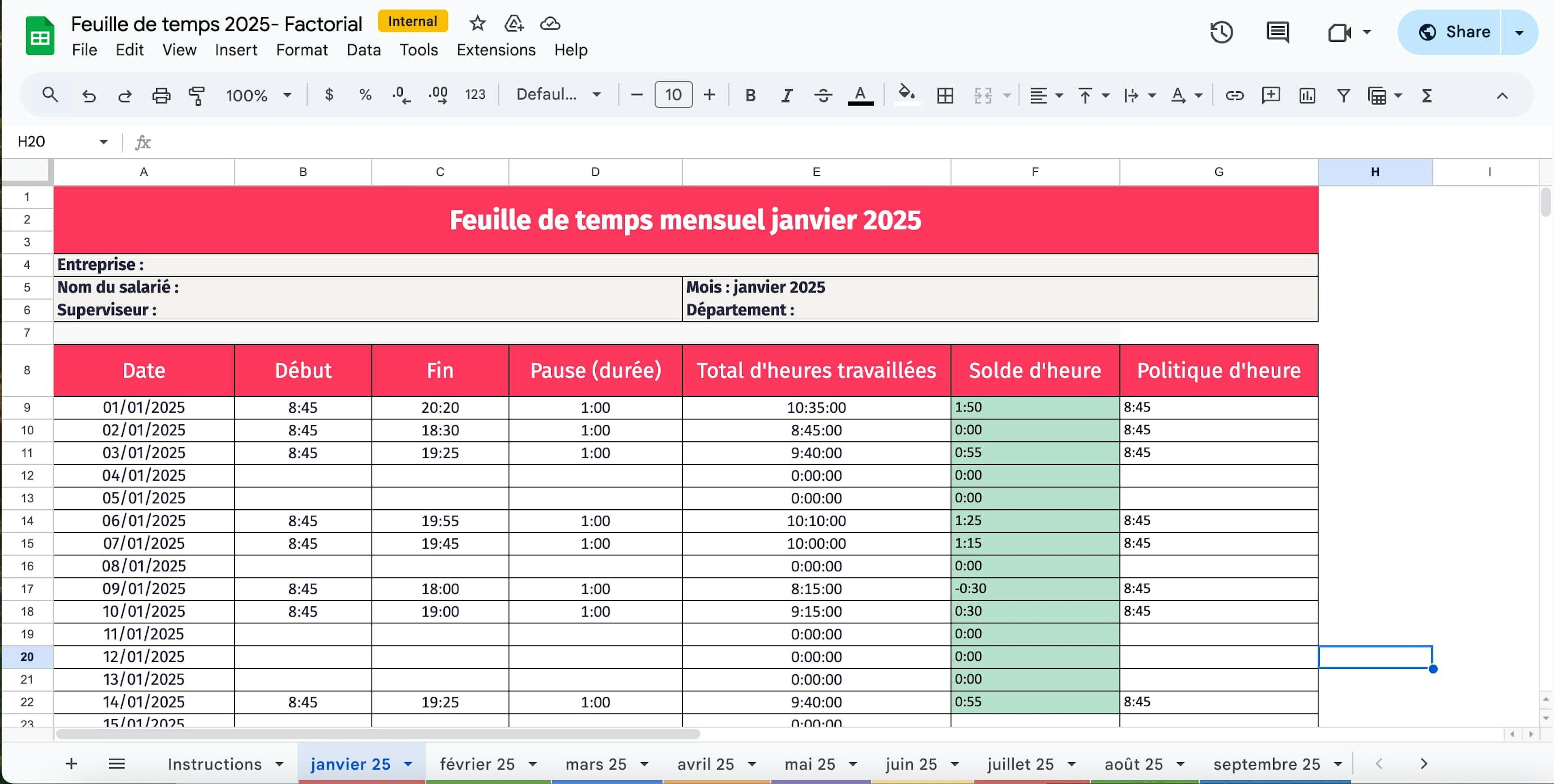 Feuille de temps