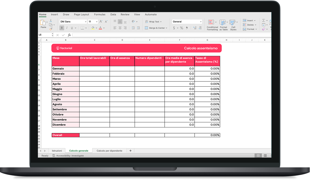 Calcolo assenteismo Excel Scarica gratis il modello per il calcolo dell'assentismo in Excel di Factorial
