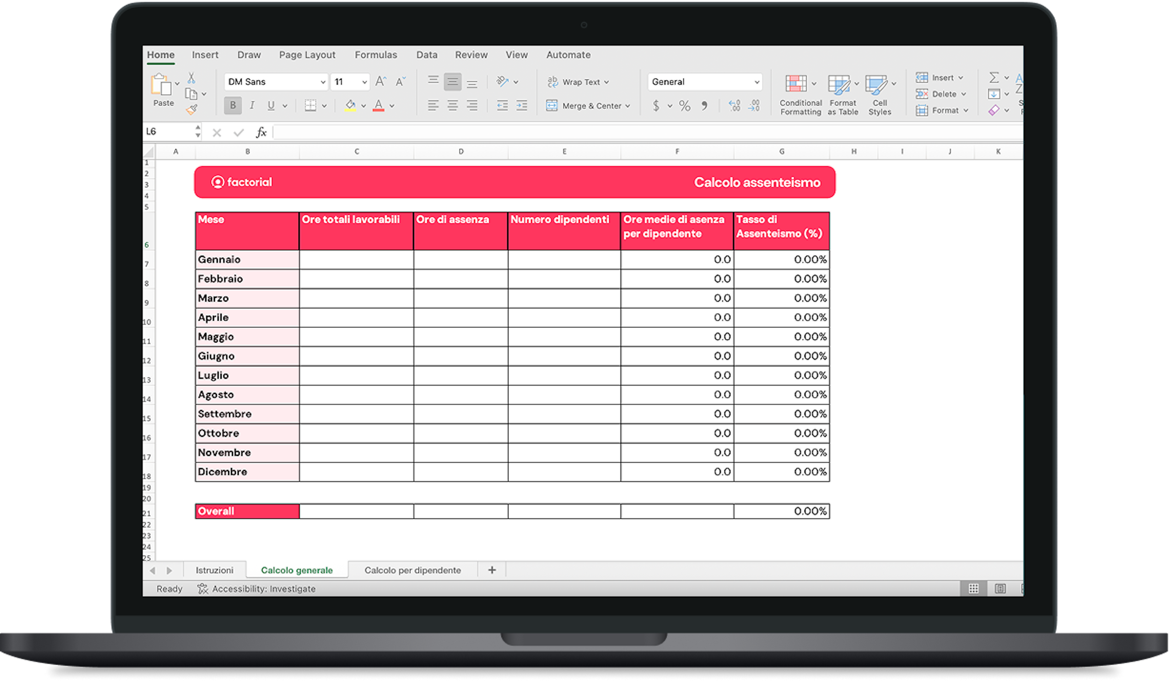 Scarica gratis il modello per il calcolo dell'assentismo in Excel di Factorial