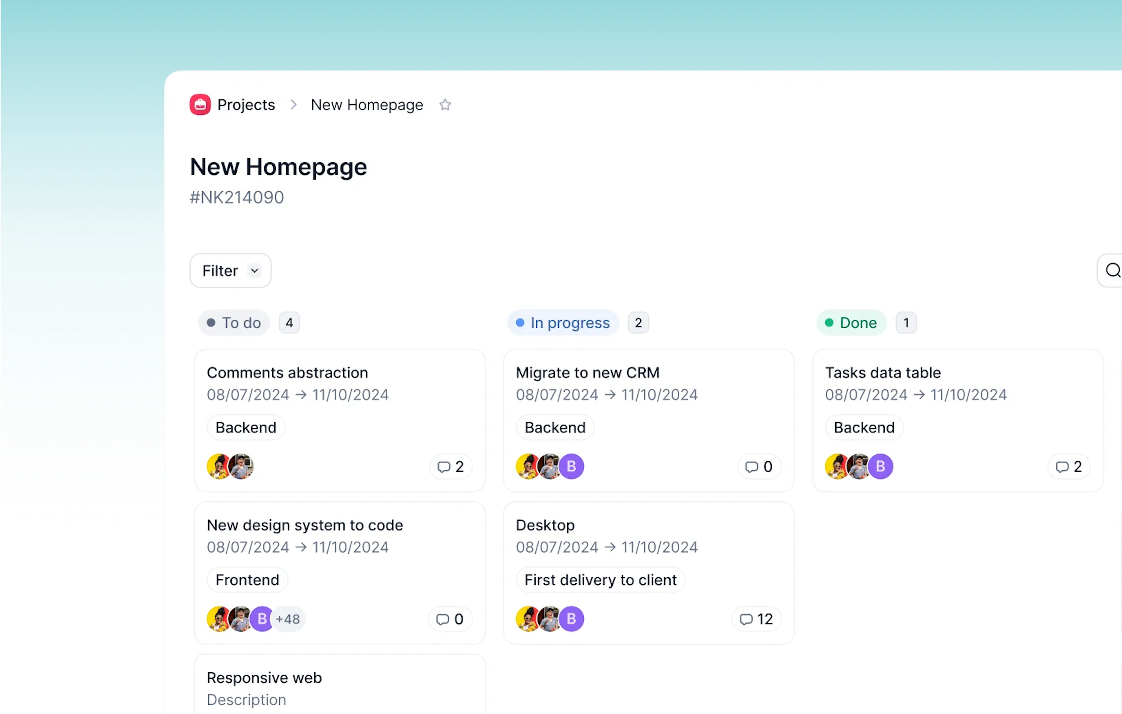 kanban view in tasks