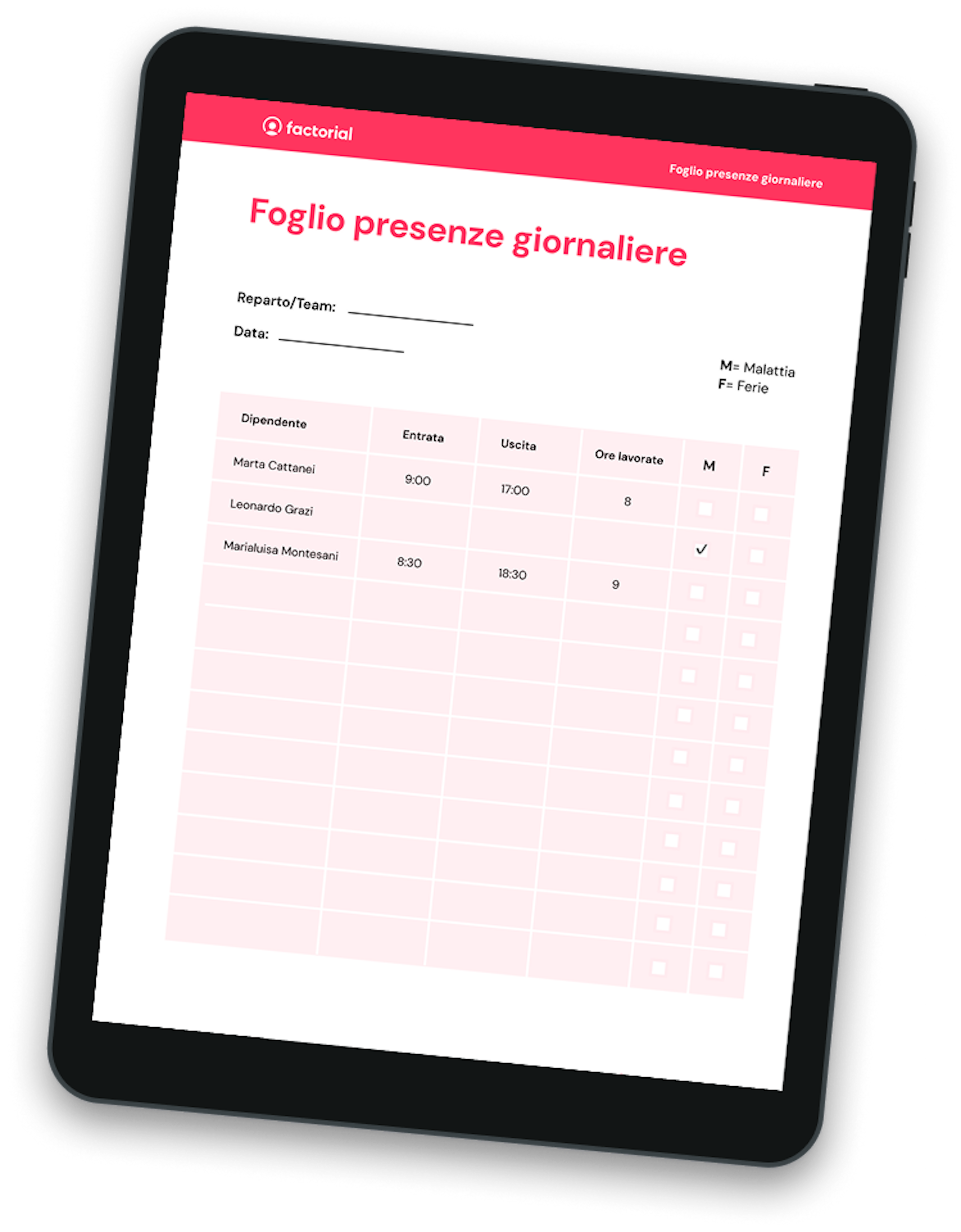 Scarica gratis il nostro modello di foglio presenze giornaliere in PDF