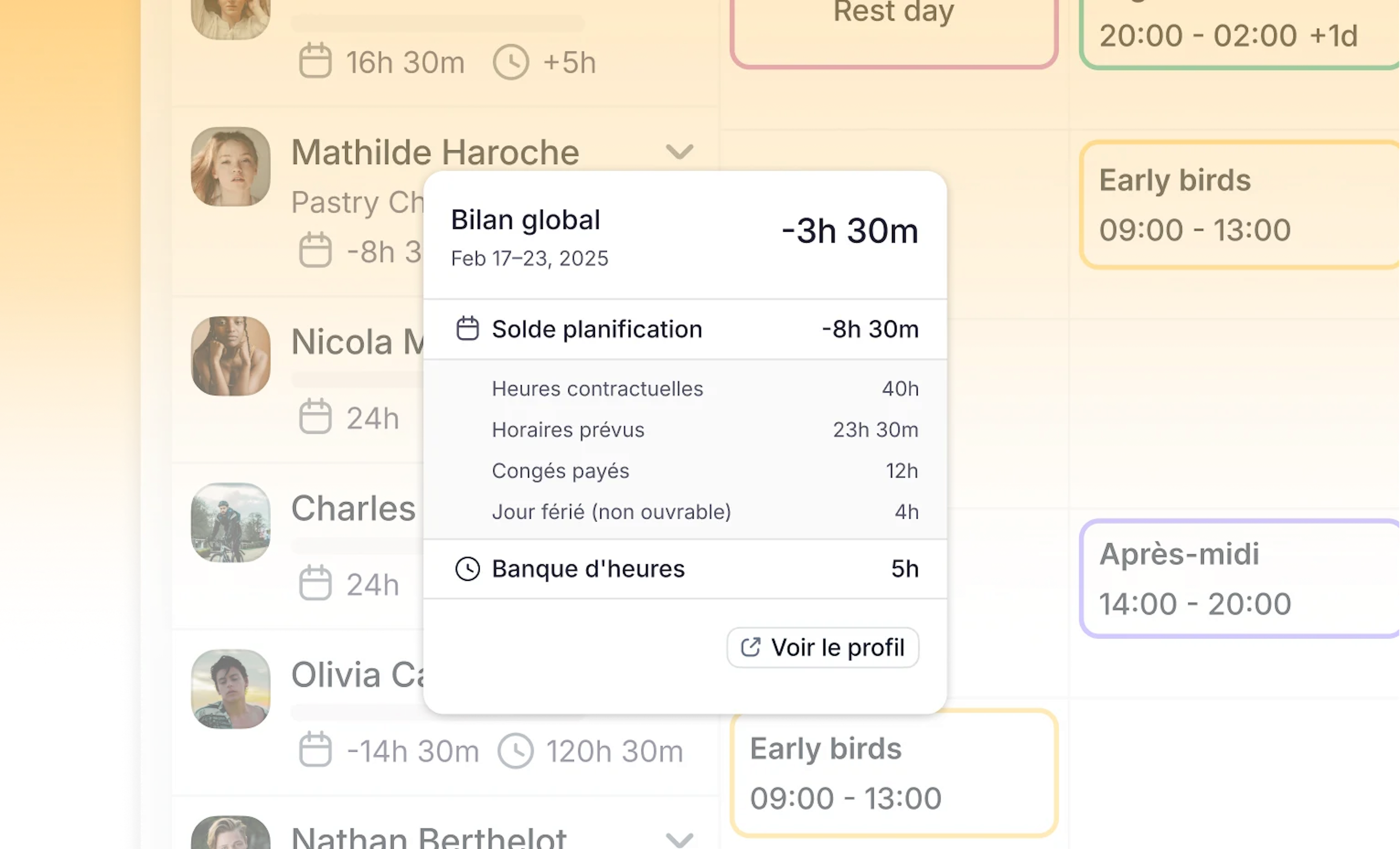Compteur d’heures visible dans les plannings