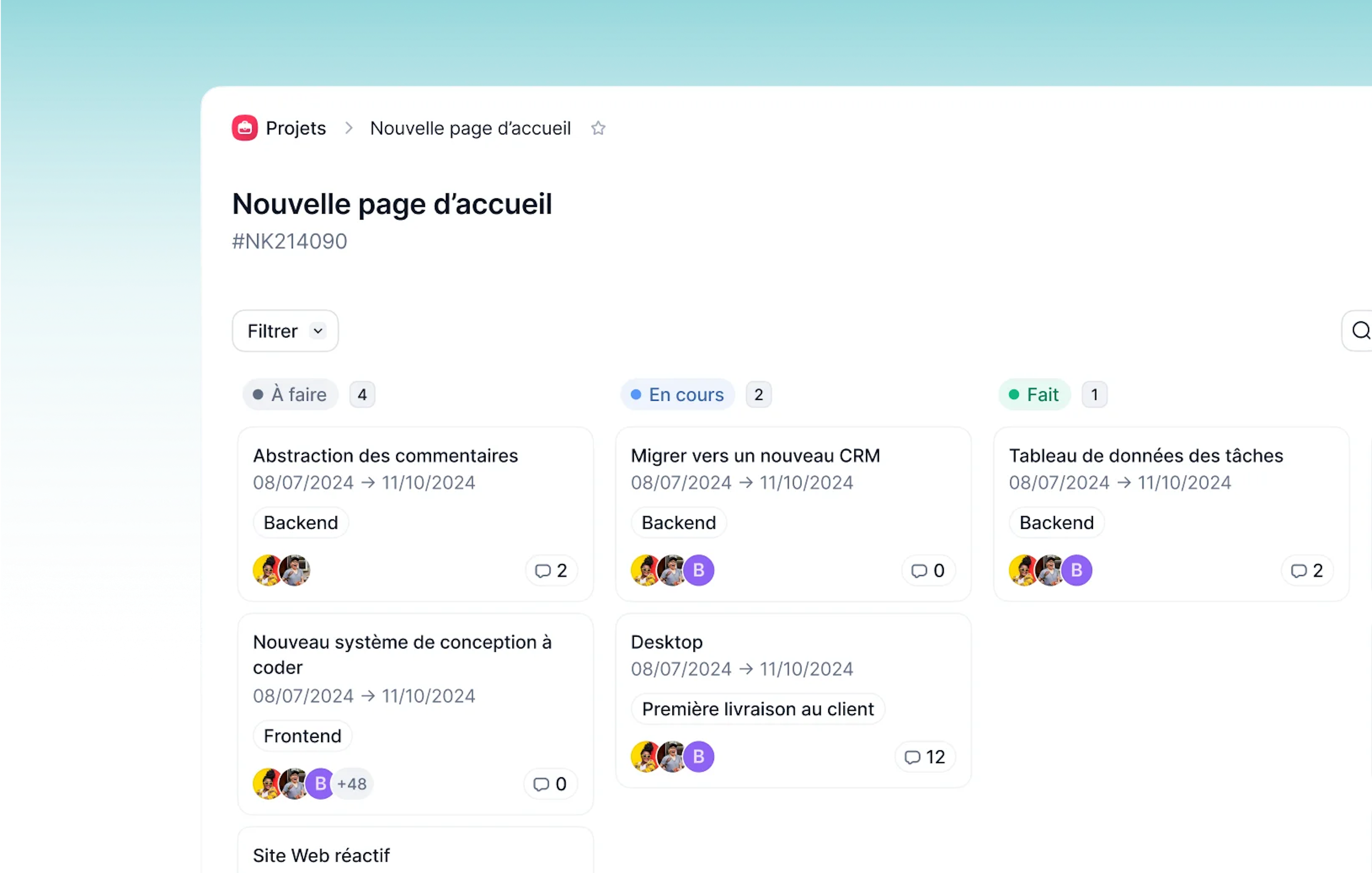 Vue Kanban des tâches