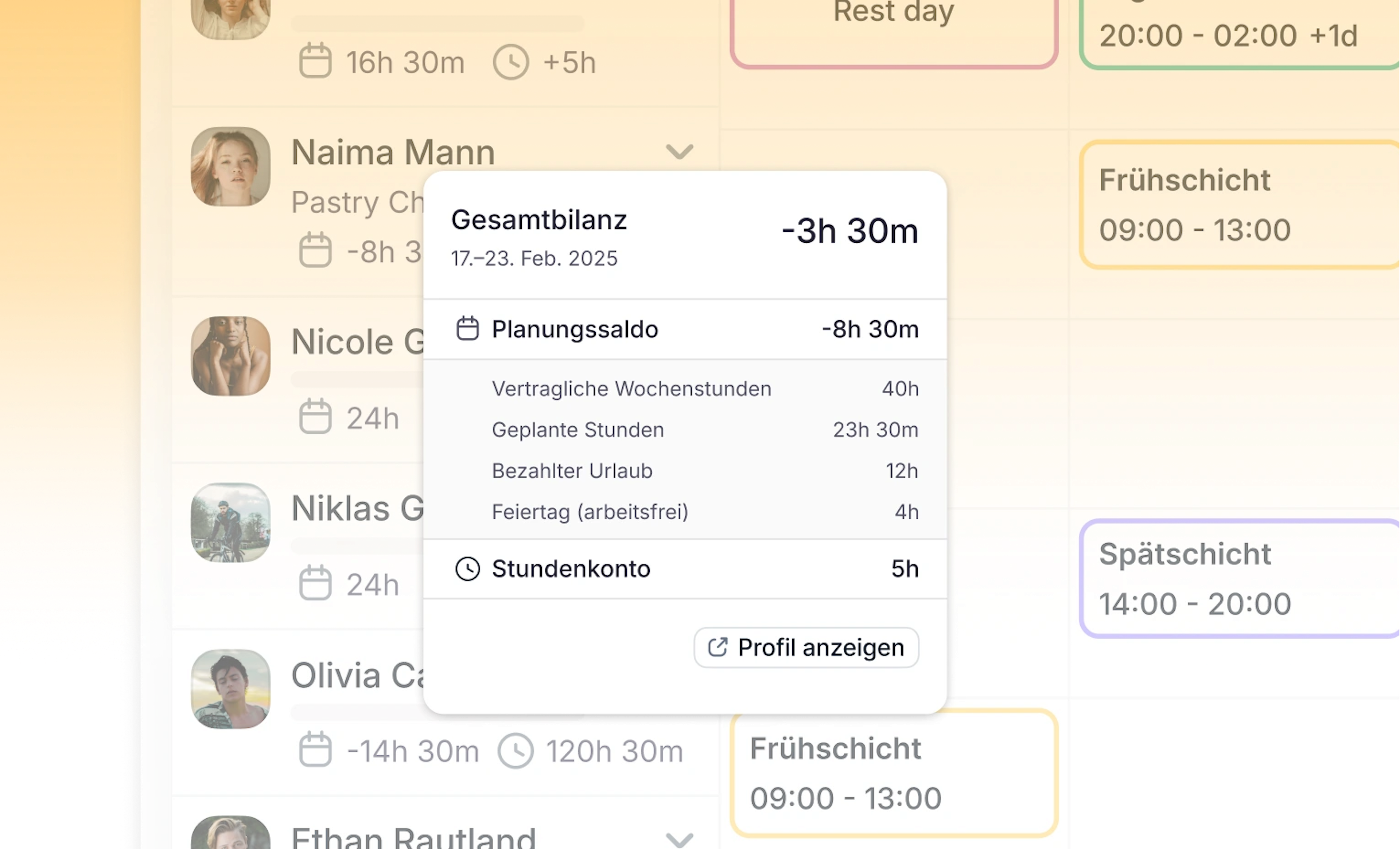 Stundenkonto direkt im Schichtplan