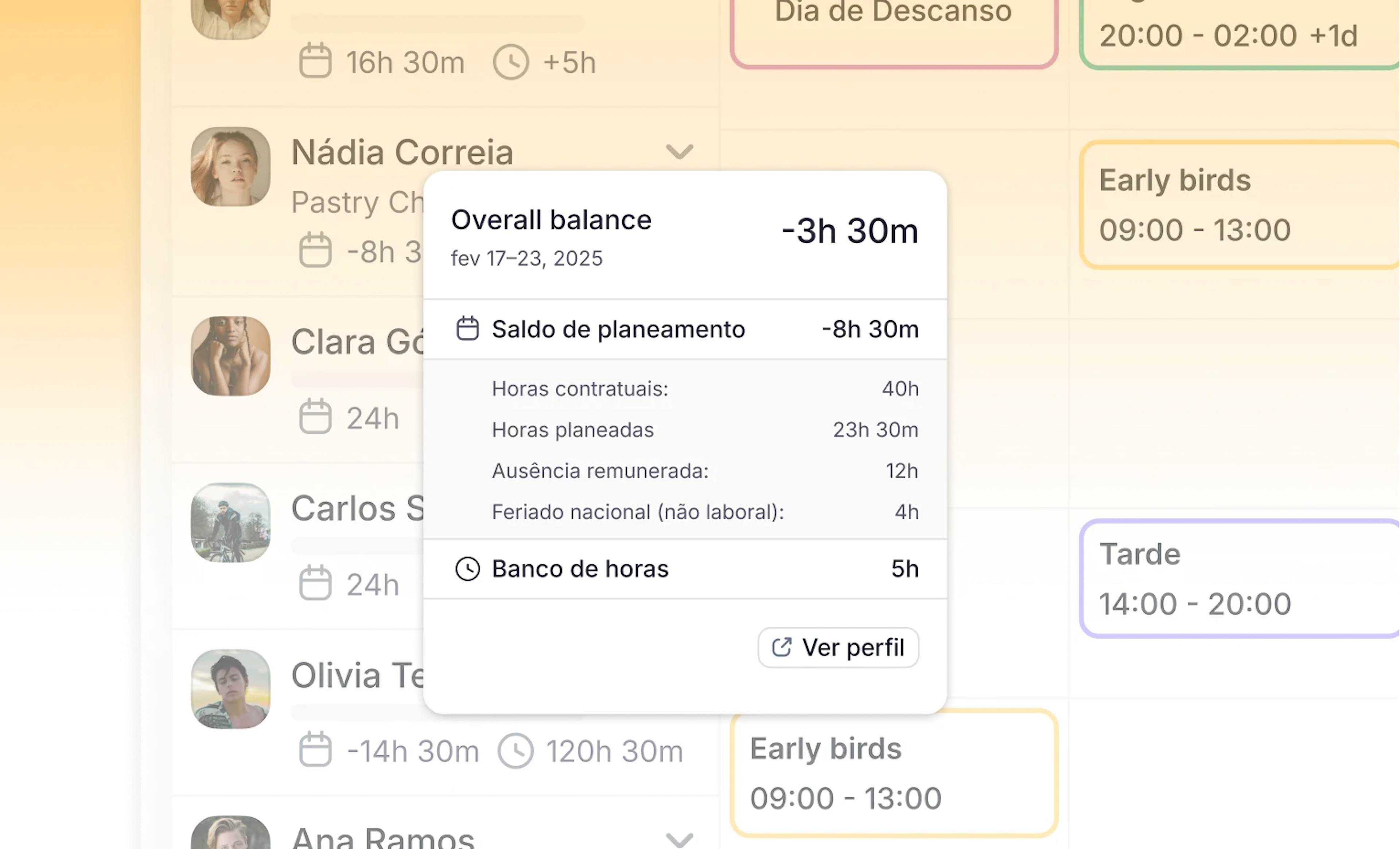 Banco de horas visível no planeamento de turnos