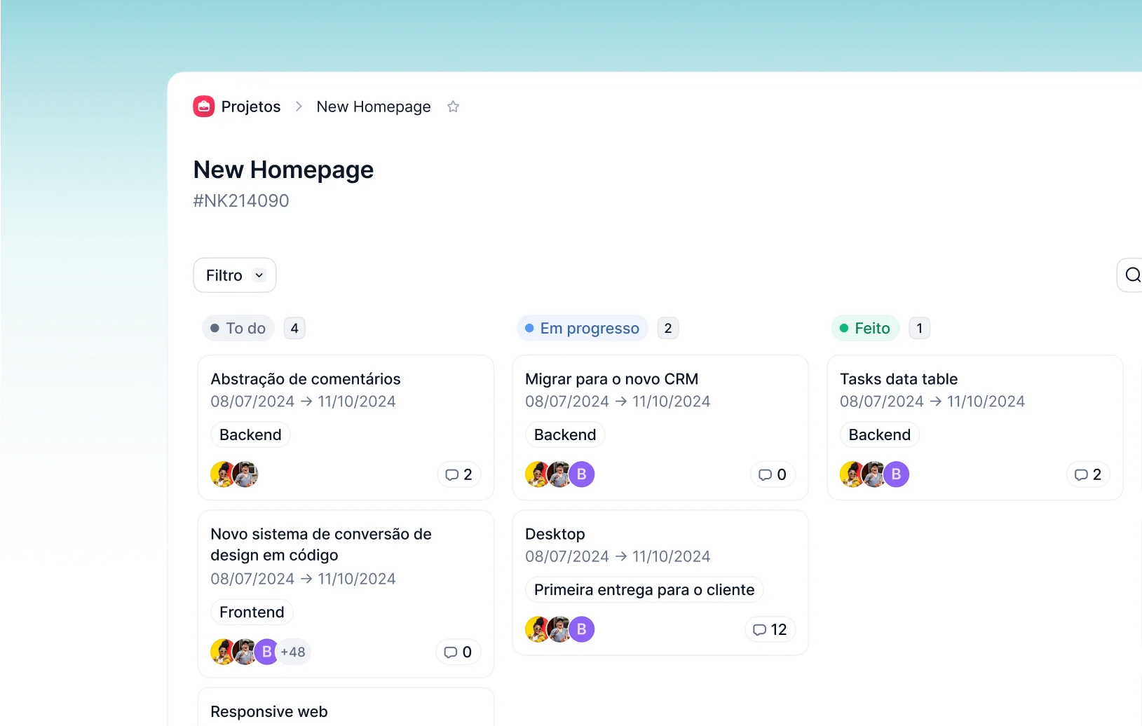 Vista Kanban para tarefas Vista Kanban para tarefas