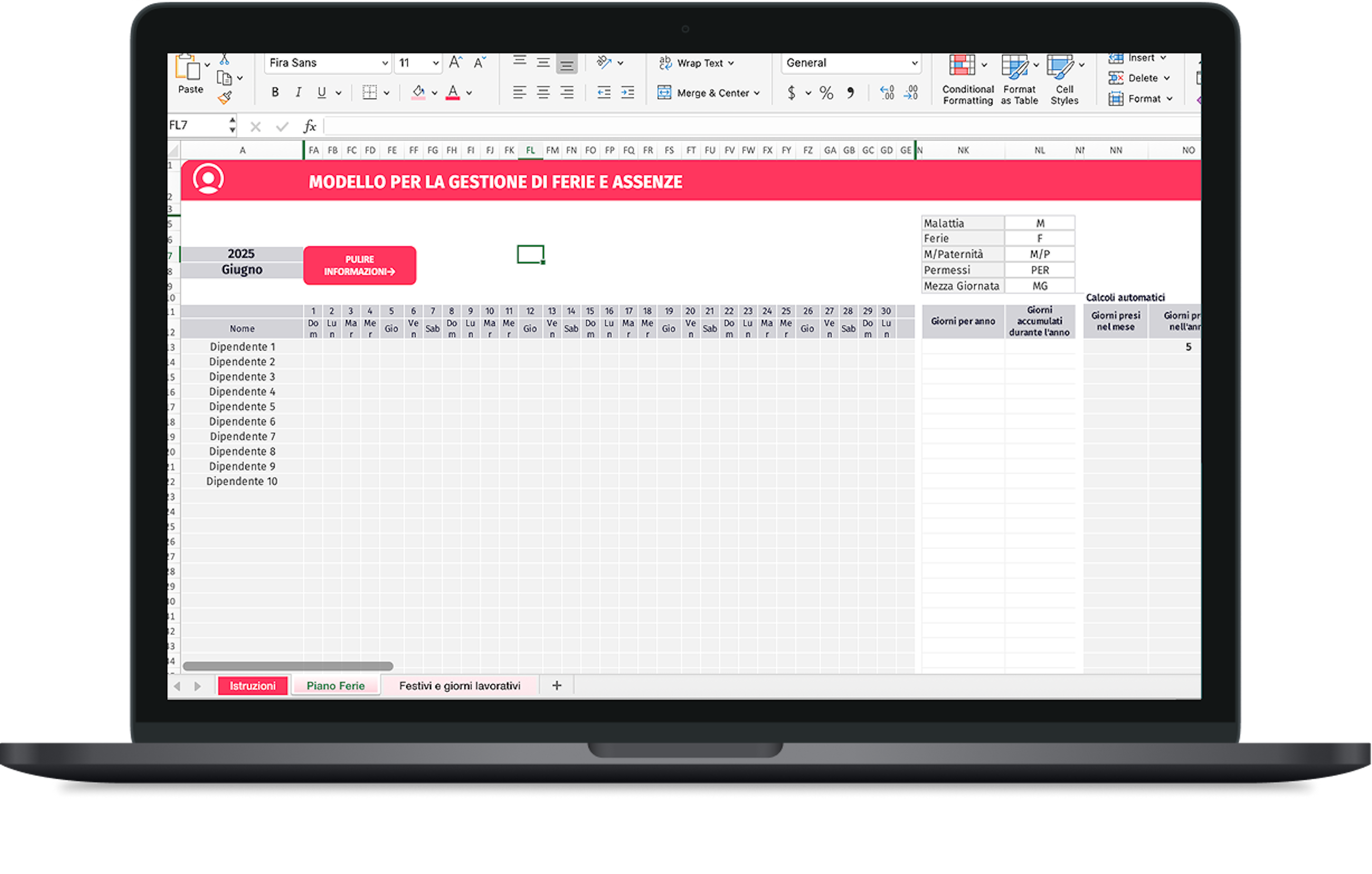 Scarica gratis il piano ferie 2025 in Excel di Factorial