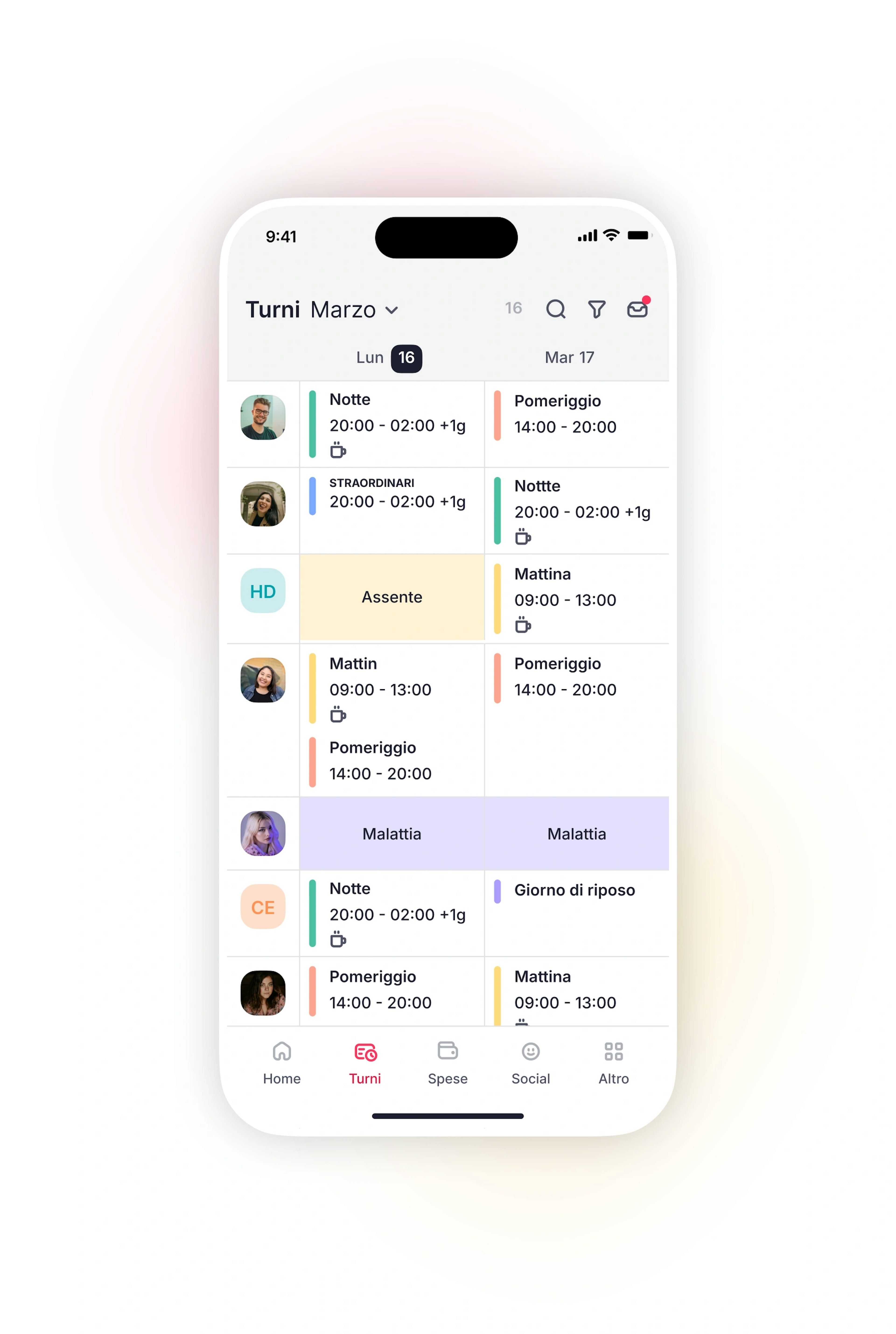 Dashboard dell'App Mobile di Factorial per creare turni online