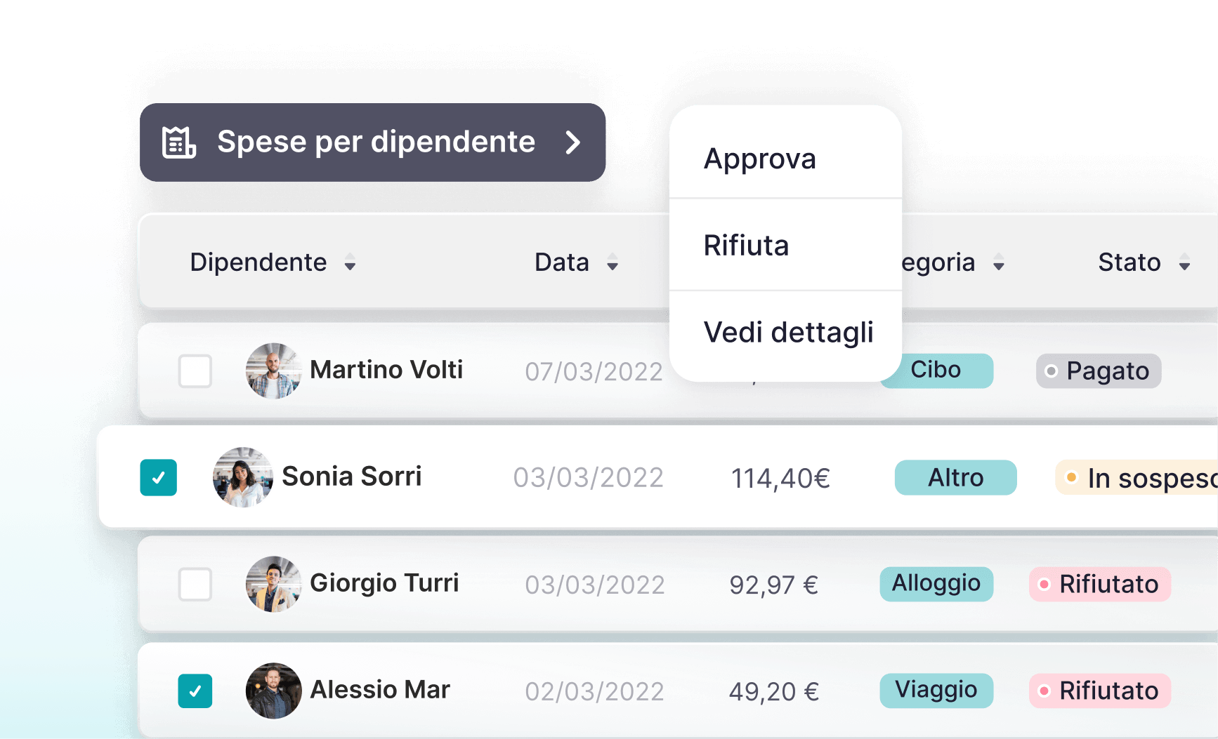 Software note spese Factorial Dashboard di approvazione dei rimborsi