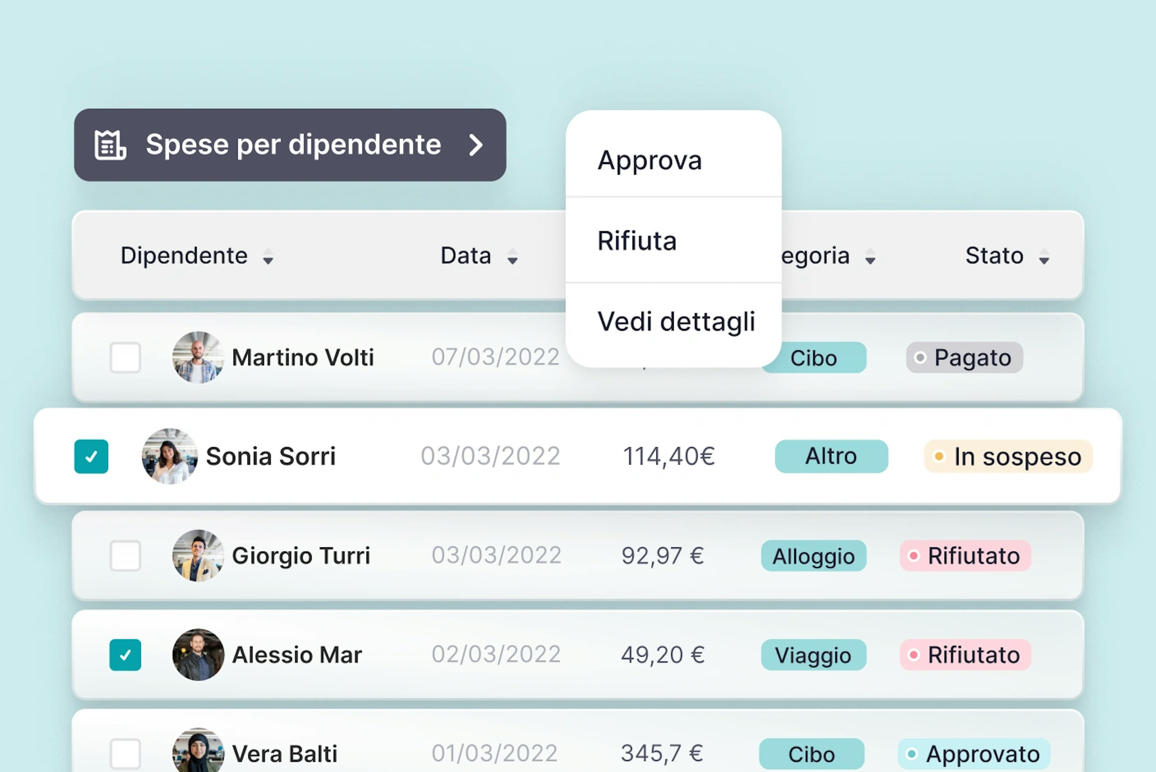 Dashboard di tracciamento spese - Carte aziendali di Factorial