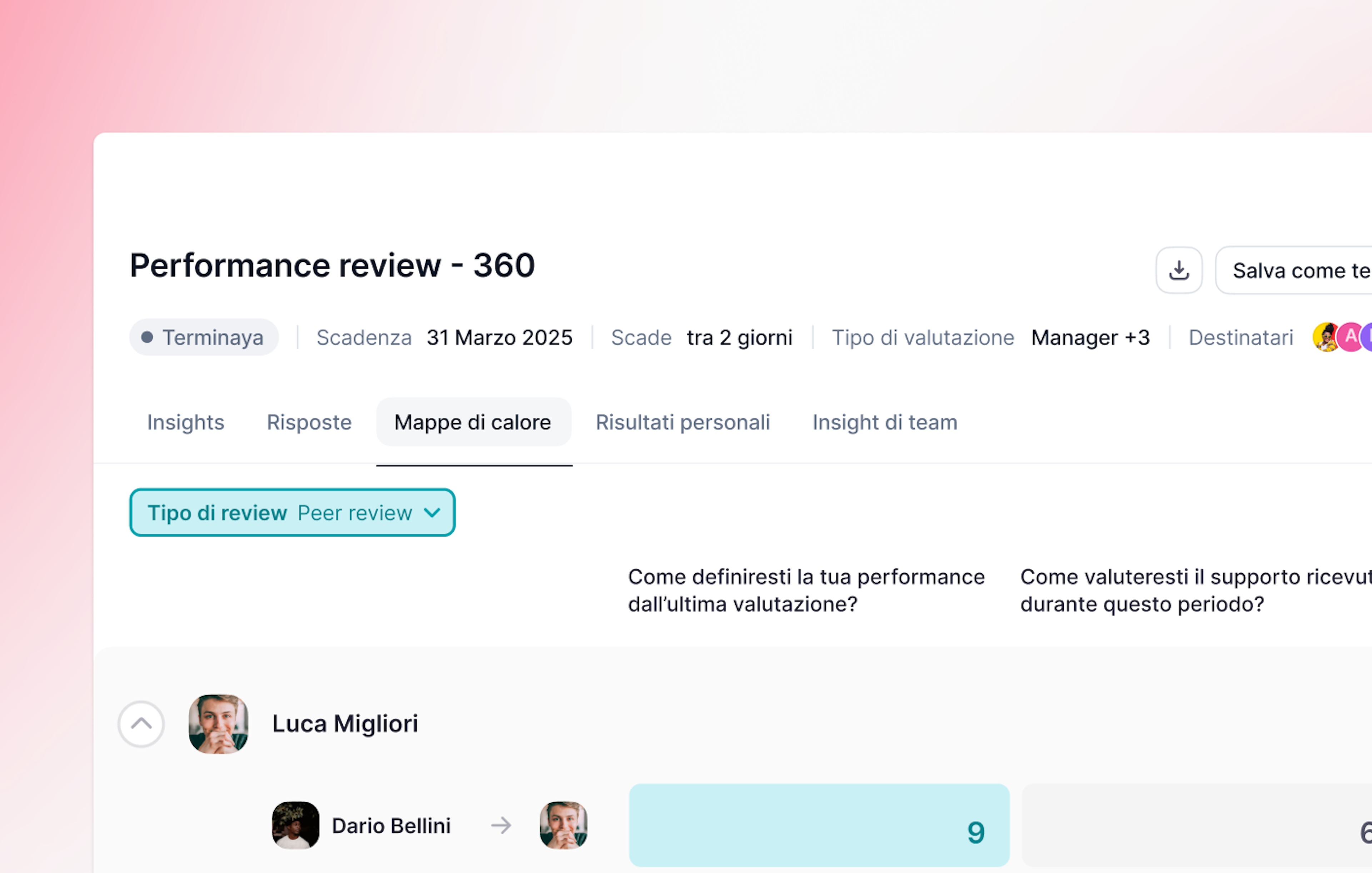 factorial- dashboard di performance review nel modulo talent