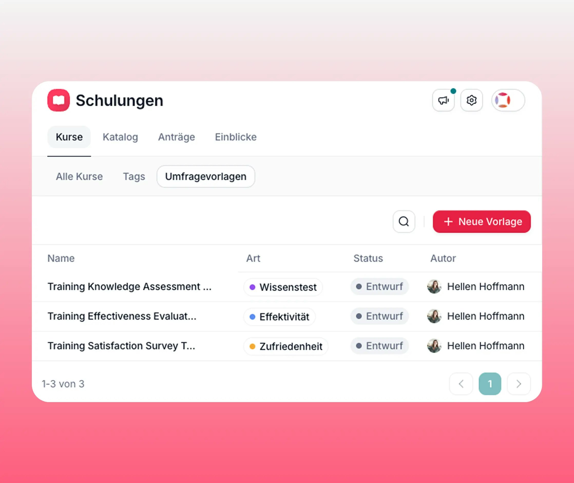 Umfragevorlagen in Trainings Umfragevorlagen