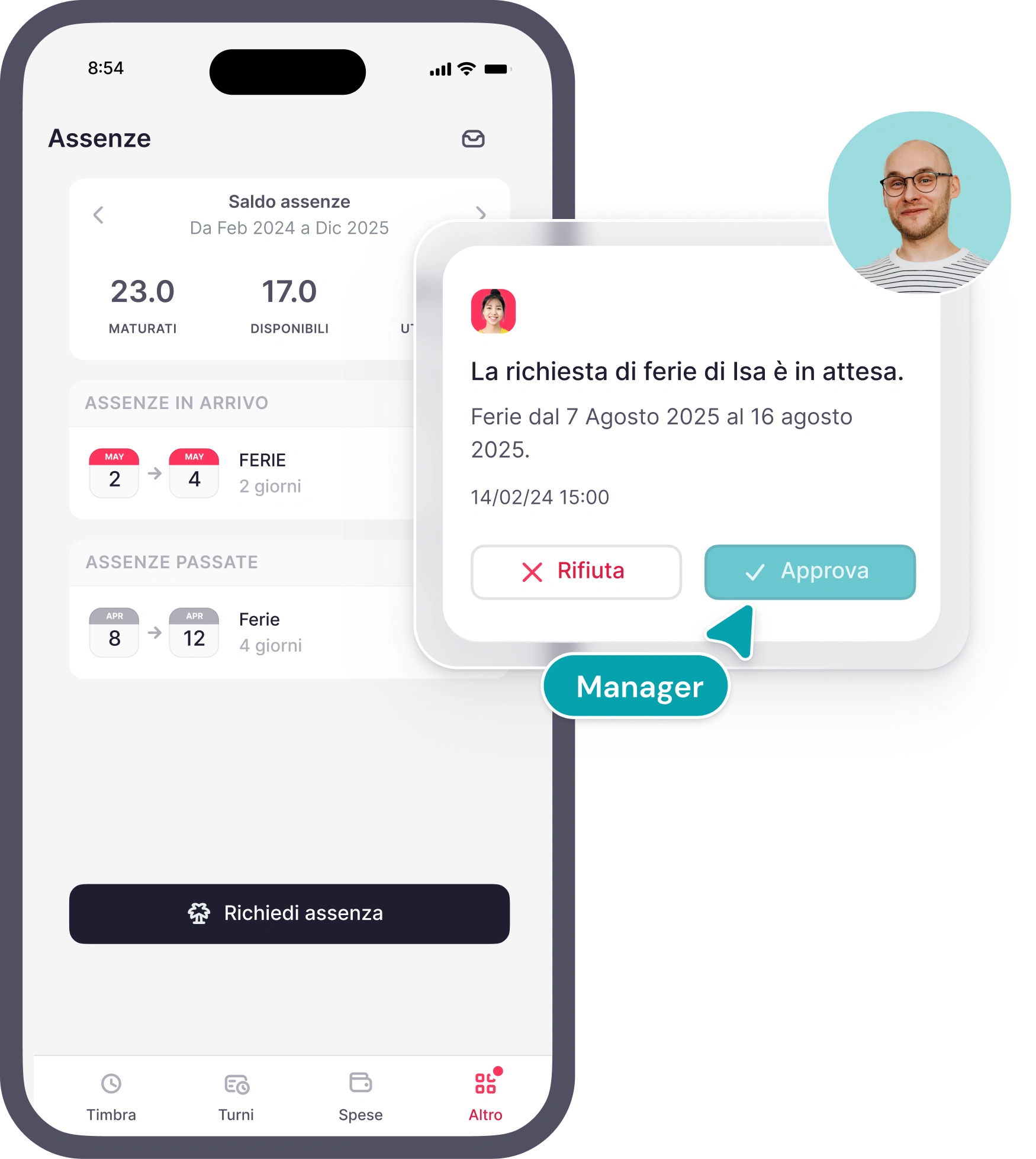 Factorial - gestione ferie e permessi Schermata del software di Factorial per la gestione di ferie e permessi