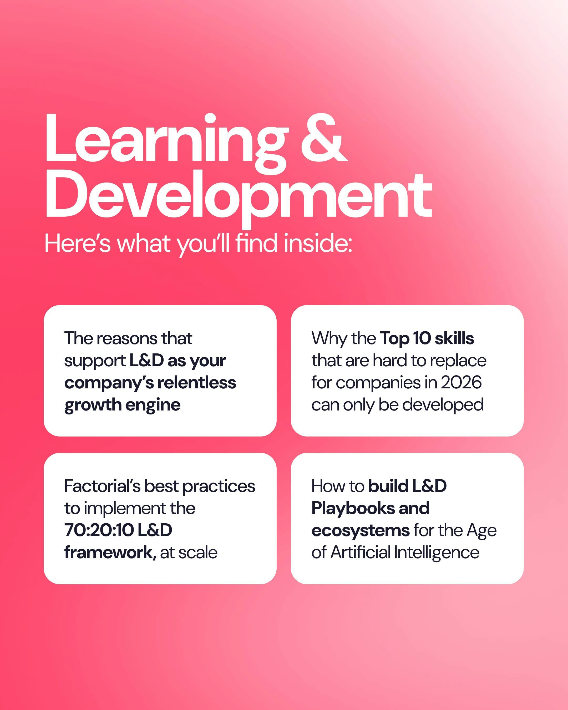 Learning and development guide contents With the top 10 skills hard to replace for companies to building playbooks for the age of AI.