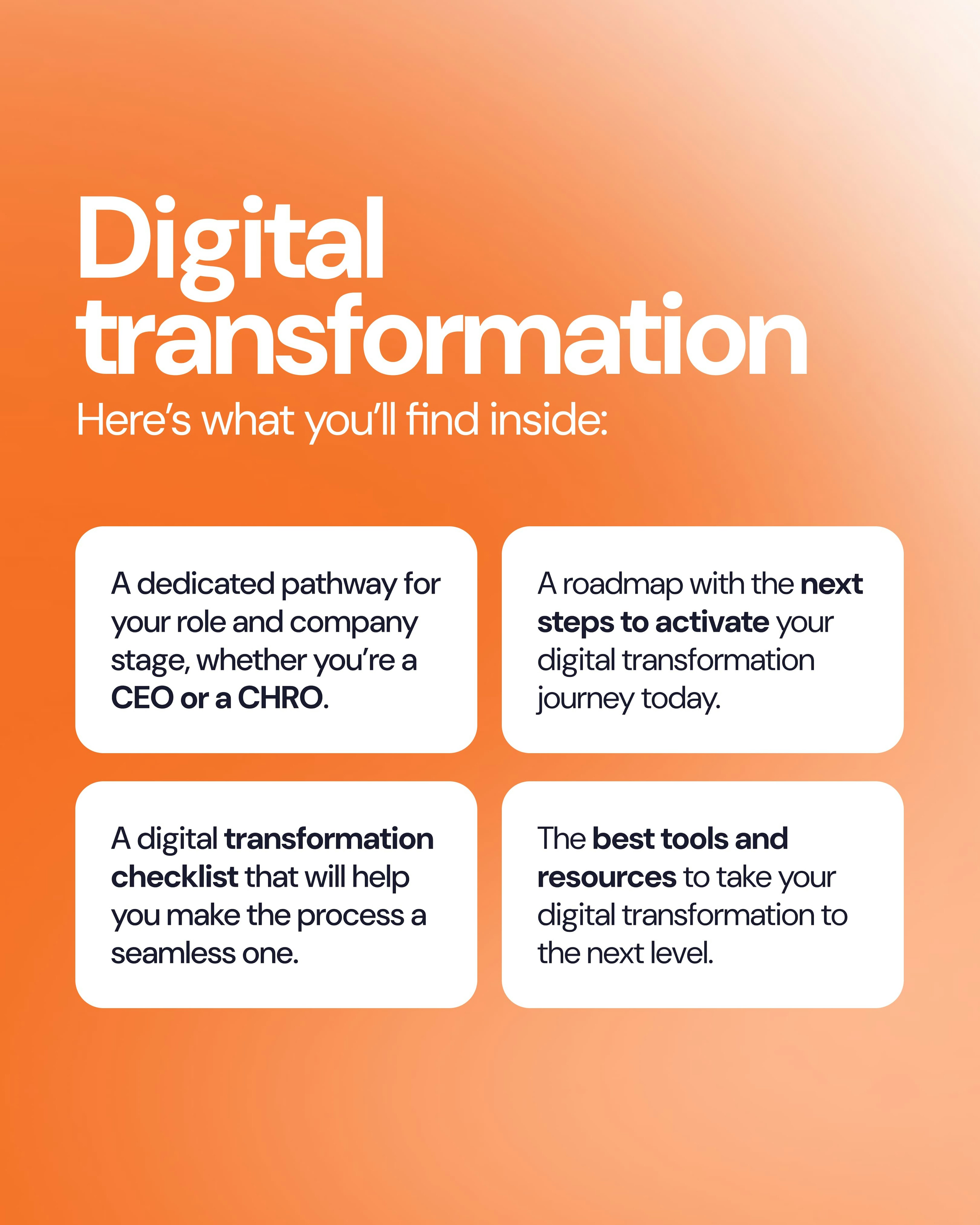 These are the contents you'll find inside our digital transformation guide.