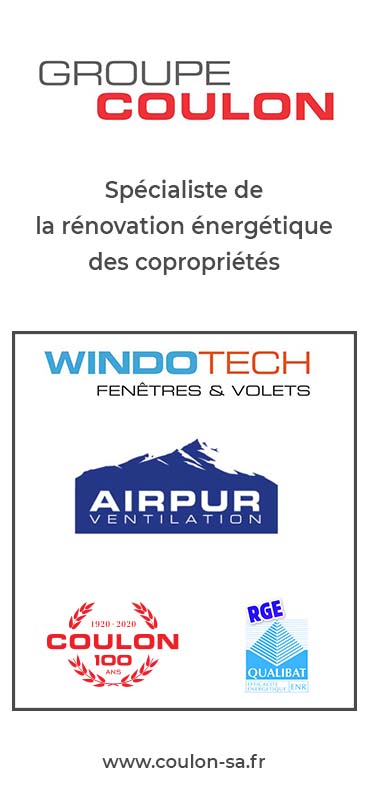Groupe Coulon, Spécialiste de la rénovation énergétique des copropriétés - Windotech fenêtres et volets, Airpur Ventilation, 1920-2020 Coulon 100 ans, RGE Qualibat