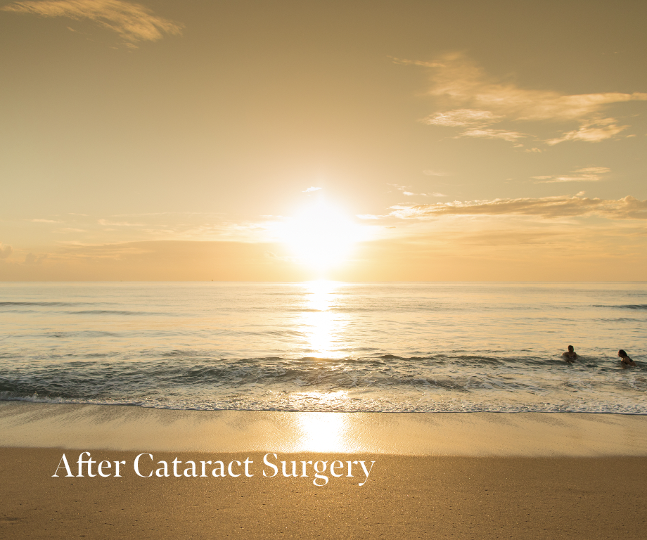 Halos after cataract surgery with picture of two people in ocean at beach