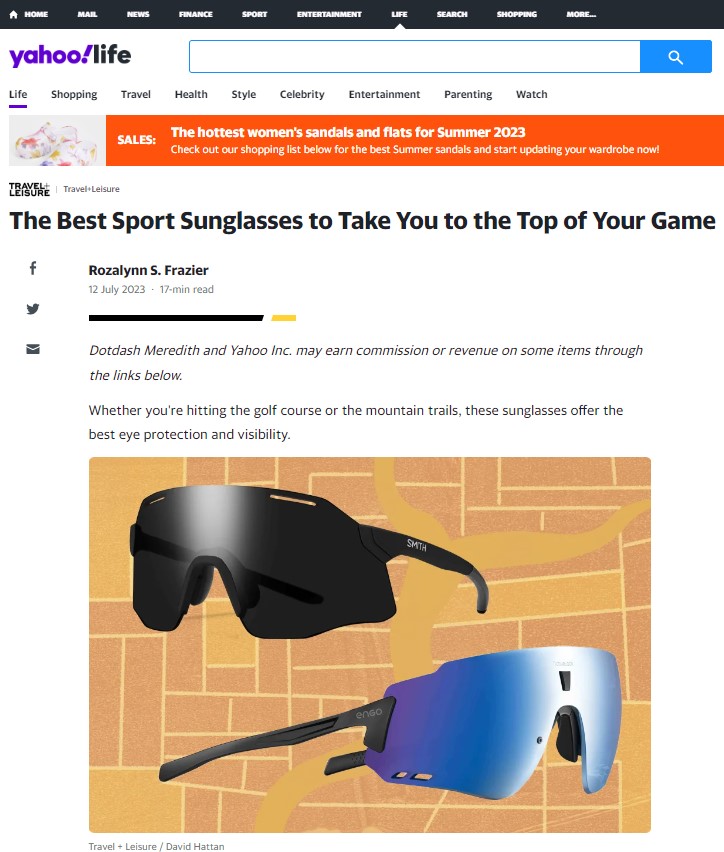 Screenshot of article on Yahoo Life about the Best Sport Sunglasses