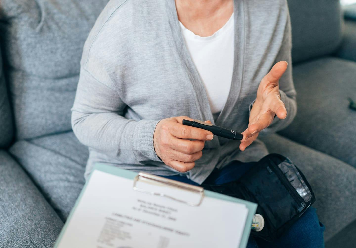 Woman with diabetes sitting down