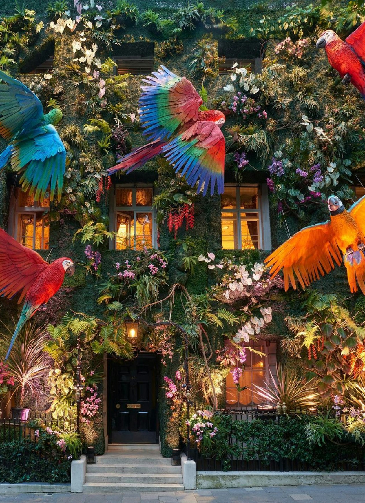 The Annabel's facade, dressed for its Rainforest Charity evening, Mayfair, London, Private Club