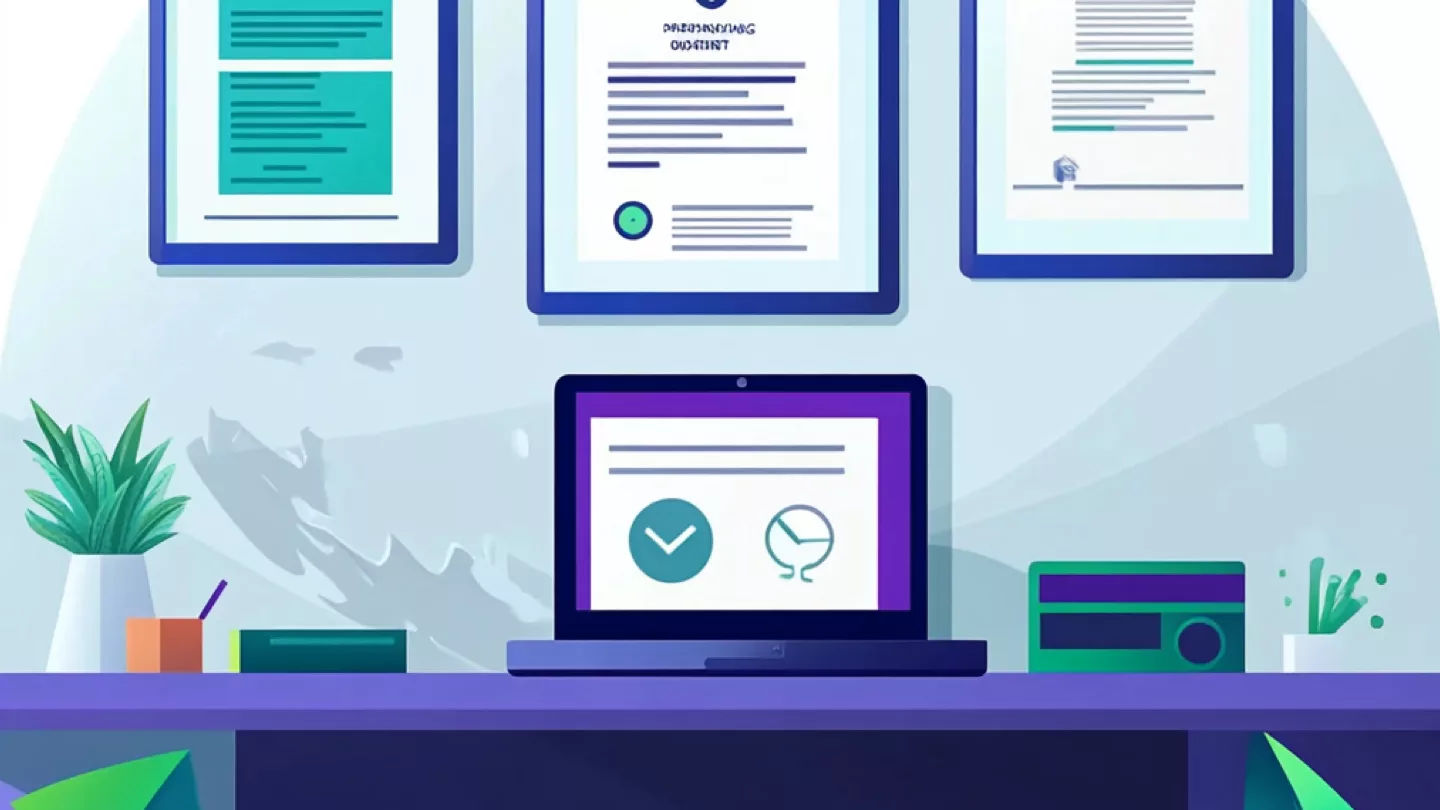 Professional office wall displaying framed CARF and Joint Commission accreditation certificates, modern healthcare facility setting, organized desk with laptop showing compliance dashboard below, crisp documentation in branded folders