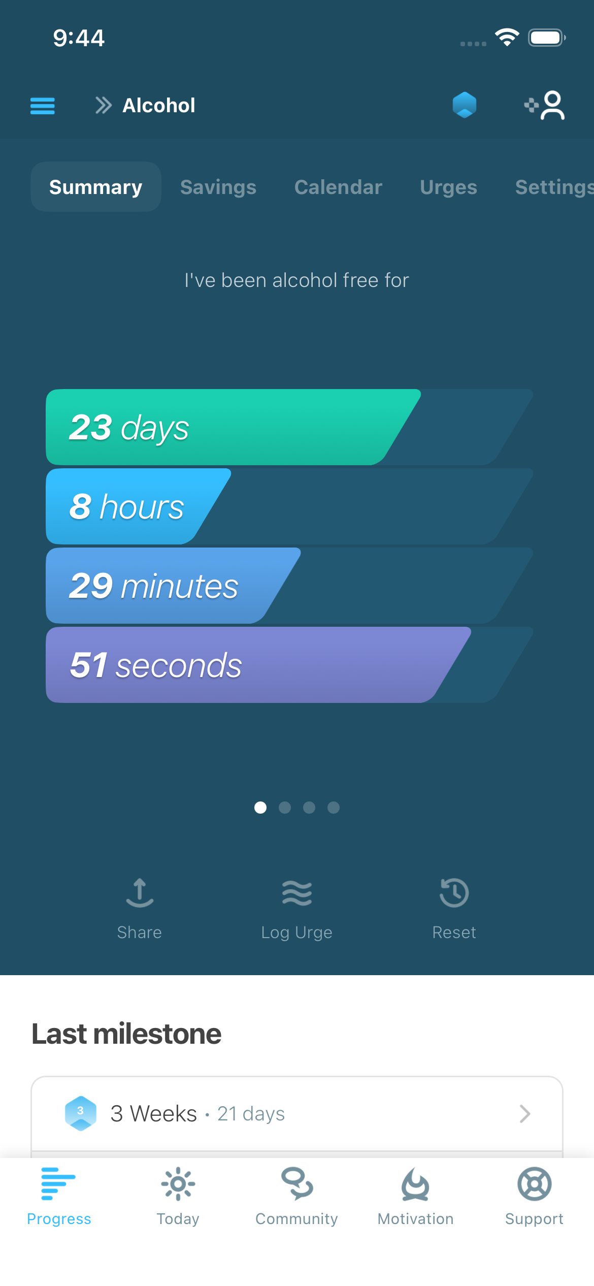 Sobriety tracker showing alcohol-free progress in I Am Sober