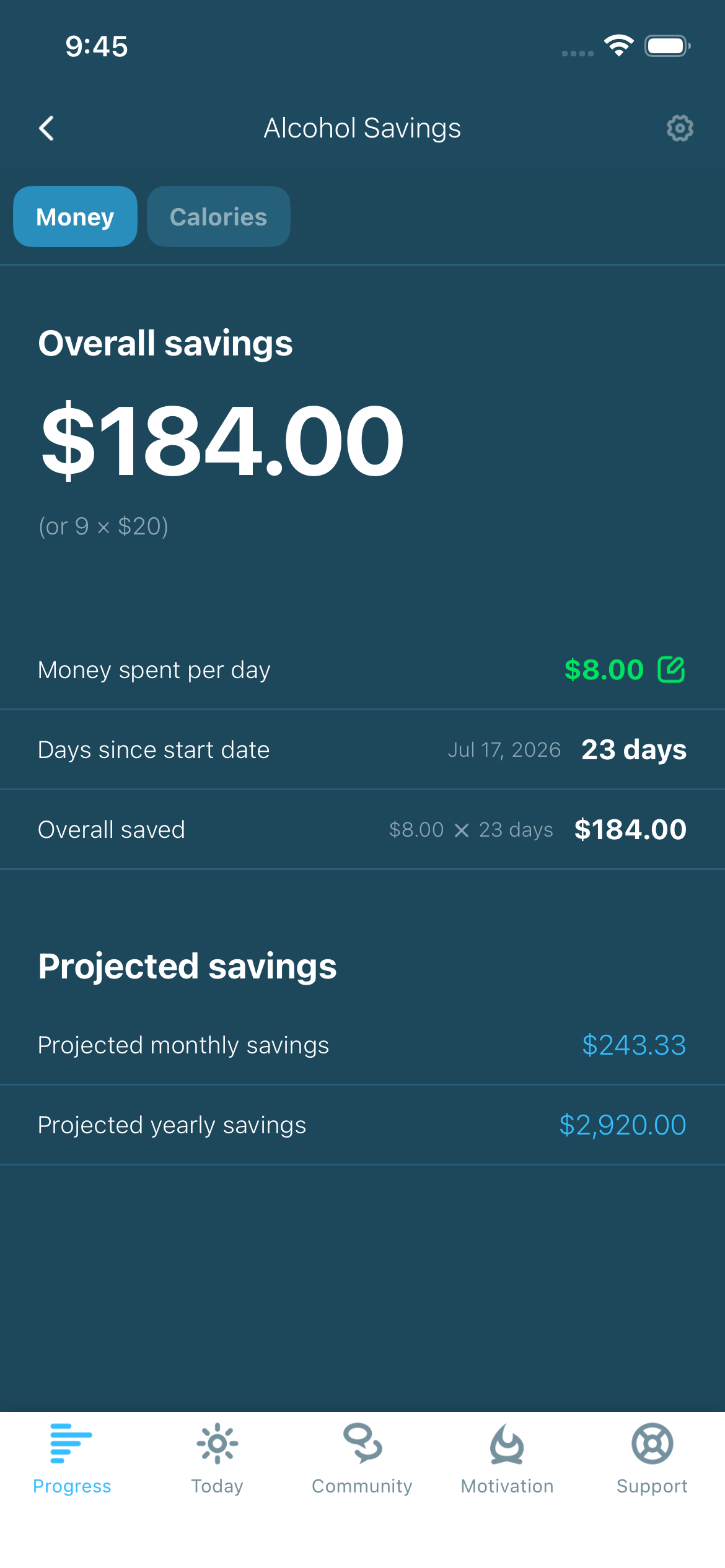 Alcohol savings and progress illustration