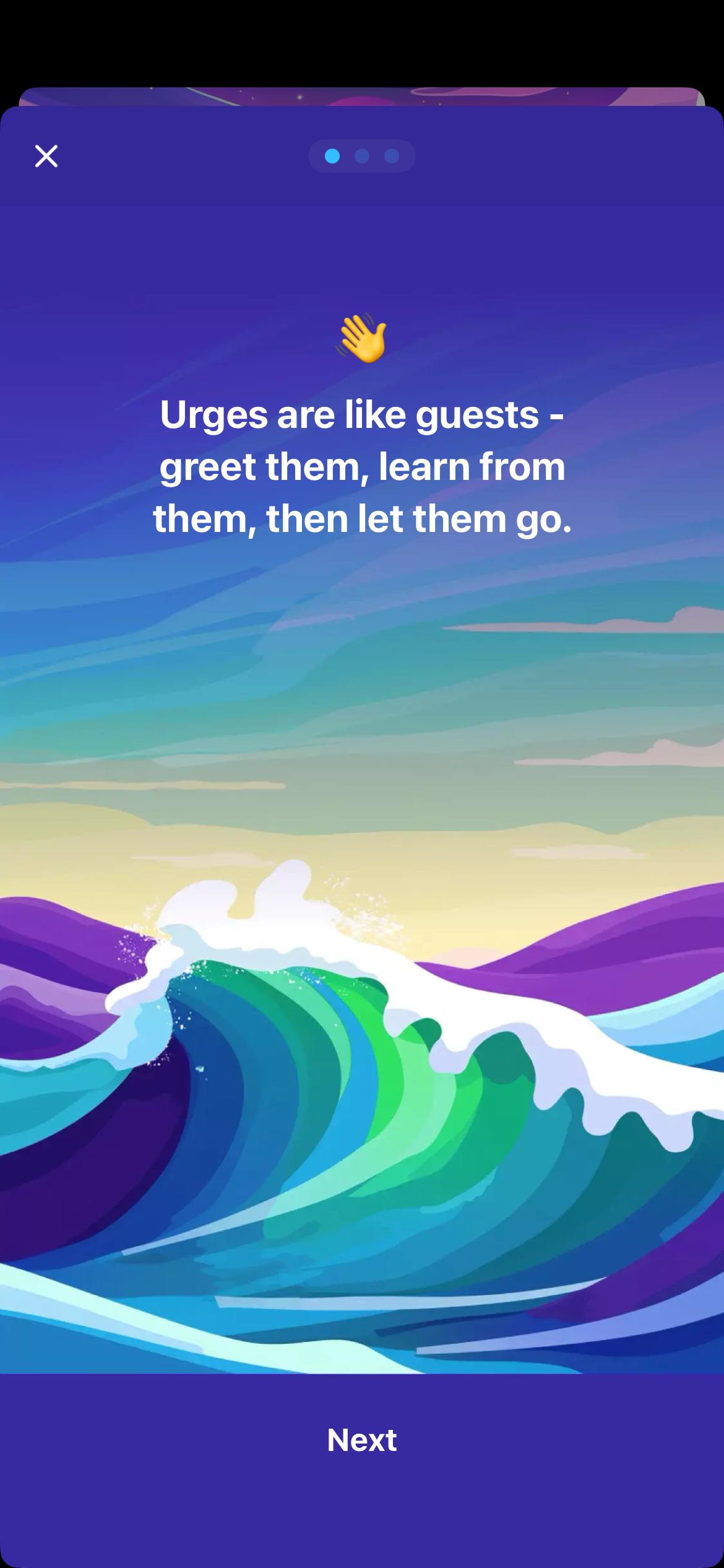 Coping exercise screen with encouragement about resisting urges