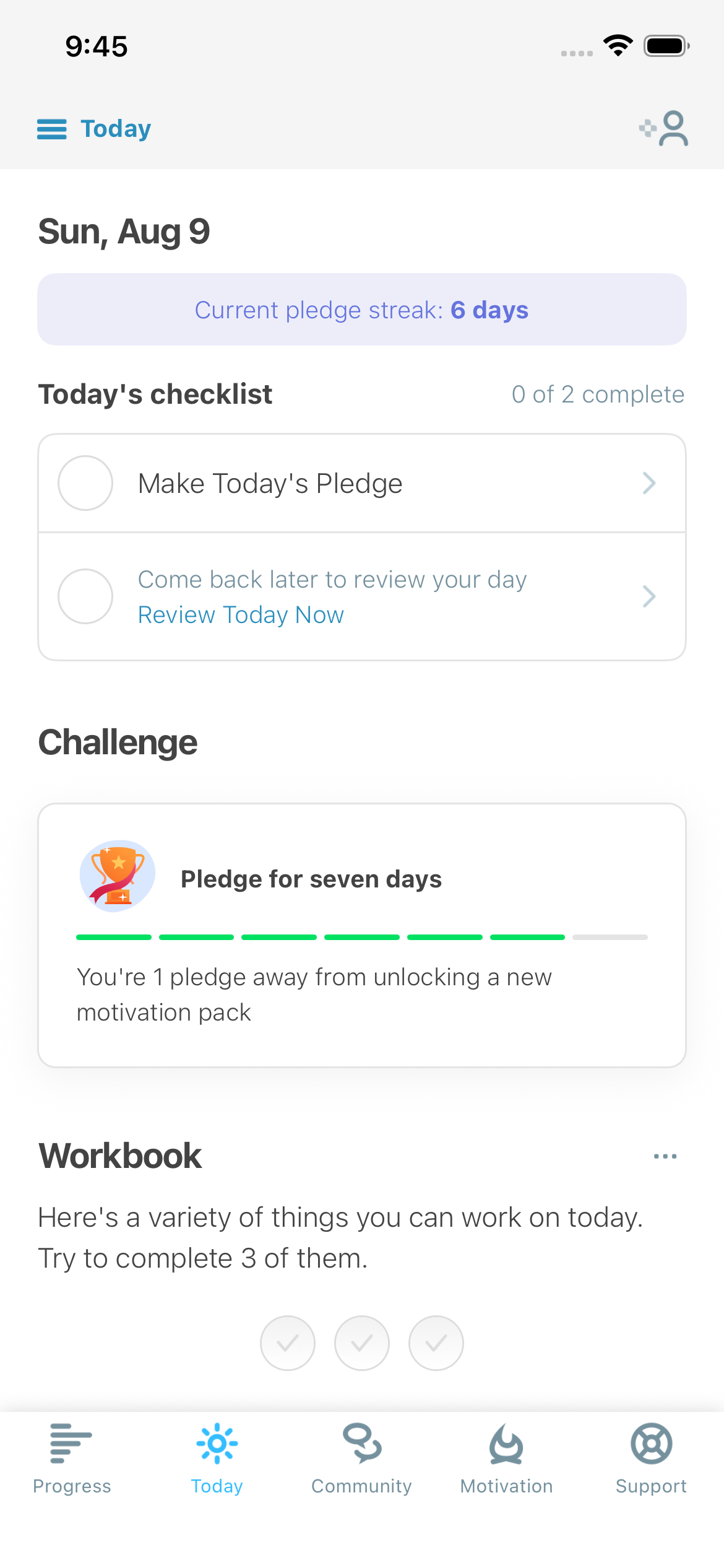 I Am Sober daily review and workbook tools.