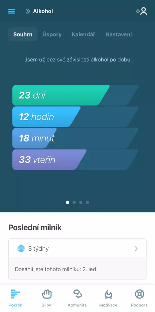 Abstinenční tracker, který ukazuje, jak dlouho už jste střízliví od své závislosti.