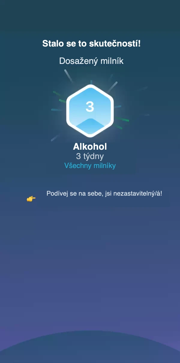 Snímek obrazovky milníku zobrazující dosažení nového milníku.