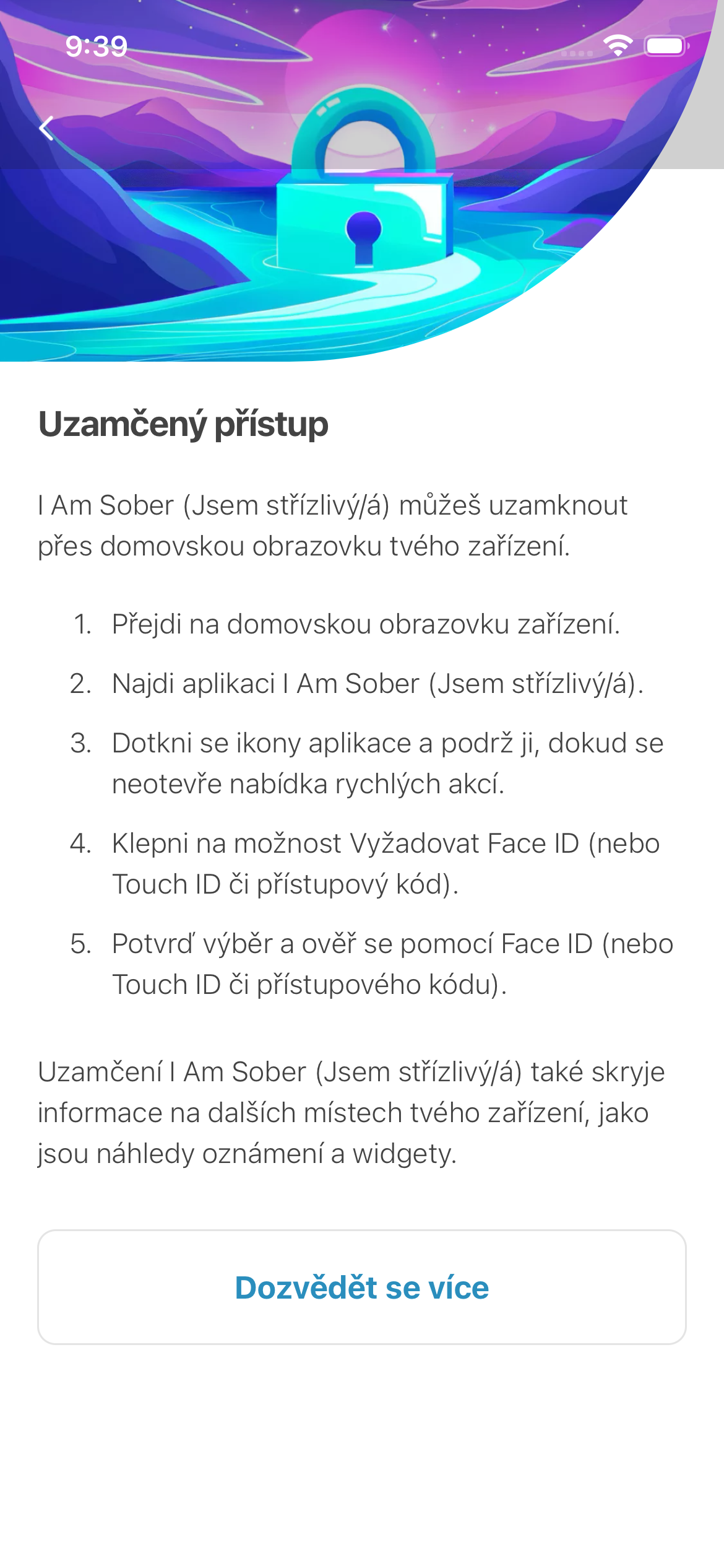 Obrazovka uzamčeného přístupu se zámkem soukromí