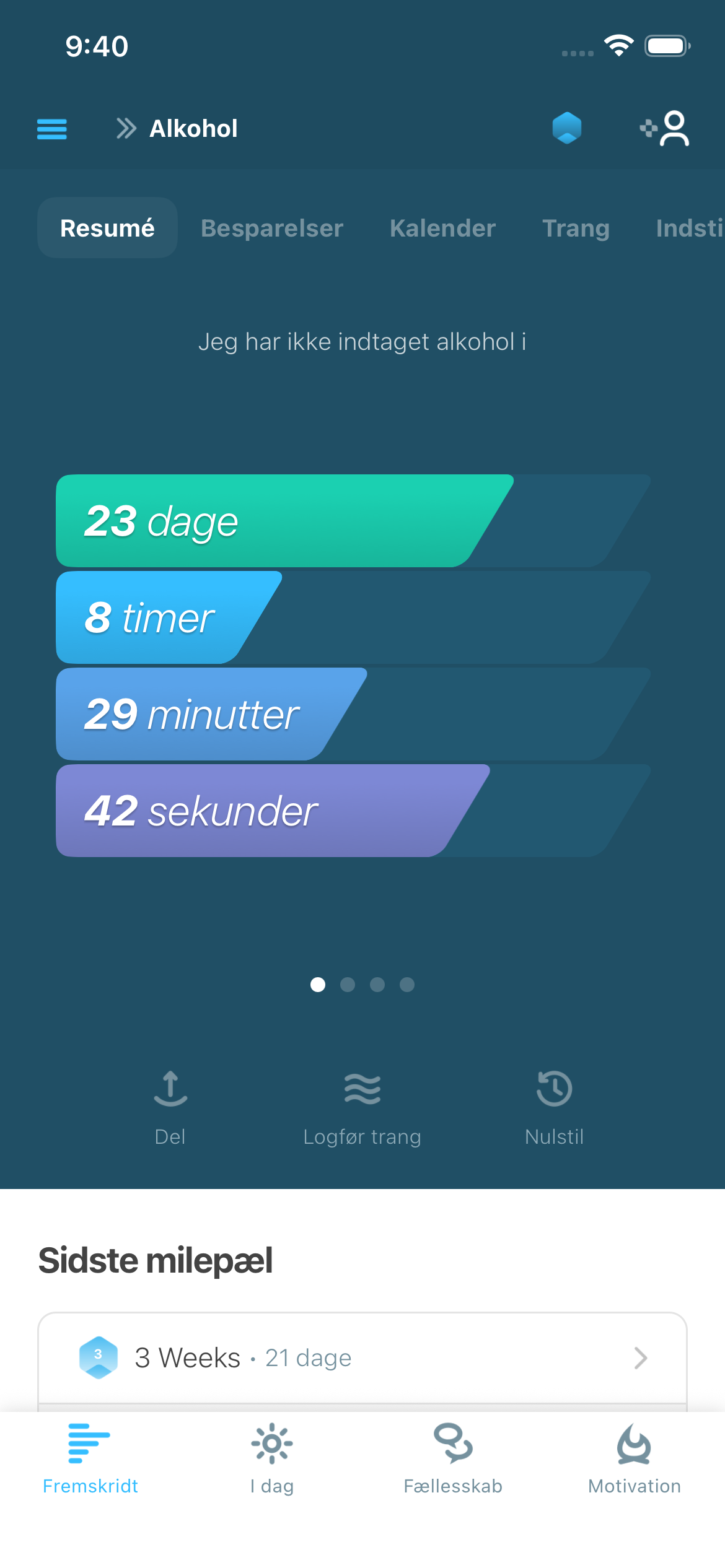 Ædrueligheds-tracker, der viser alkoholfri fremskridt i I Am Sober